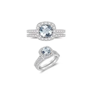 0.68 Cts Diamond & 1.66 Cts AA  Aquamarine Engagement-Wedding Ring Set in 14K White Gold