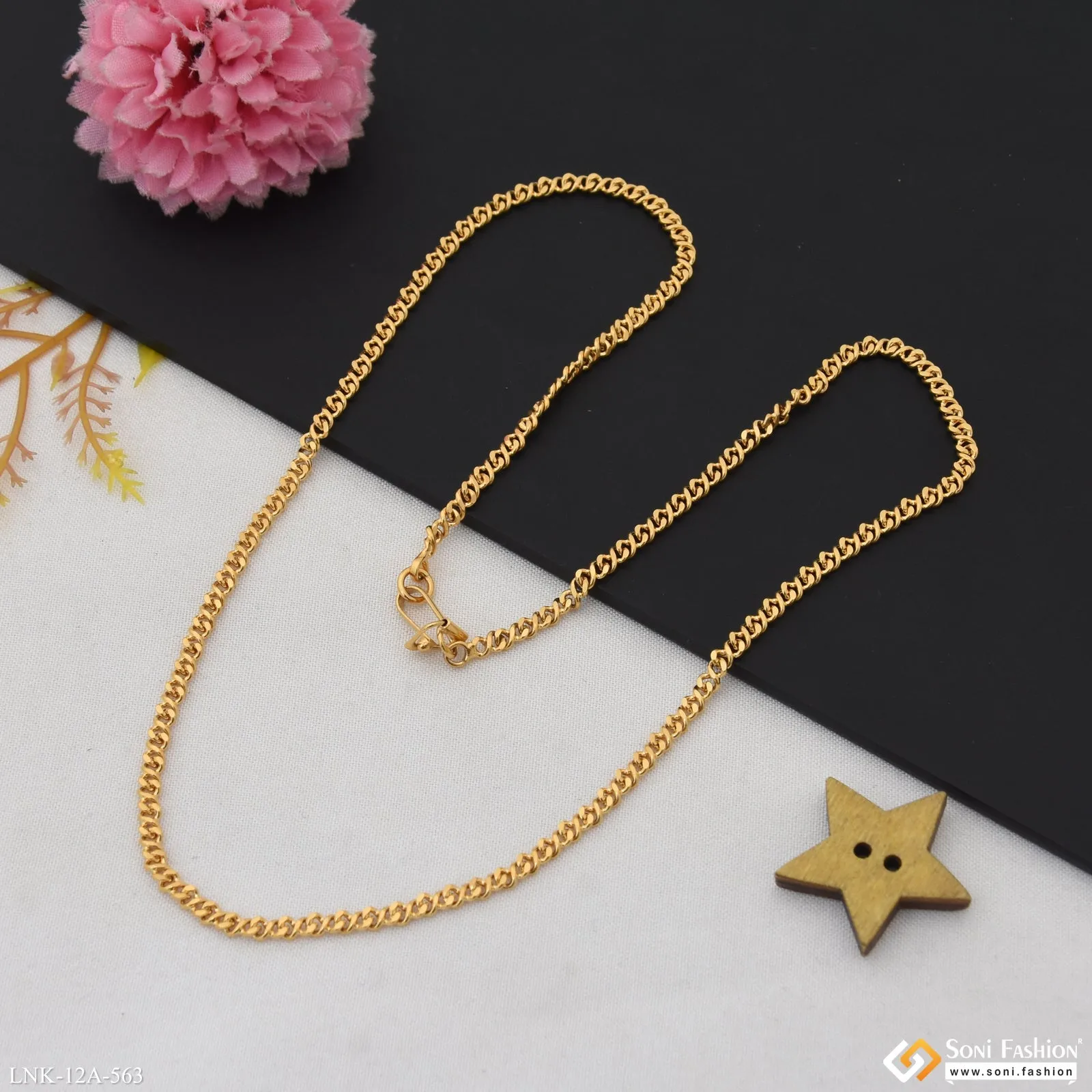 1 Gram Gold Plated Latest Design Link Chain for Ladies - Style A563