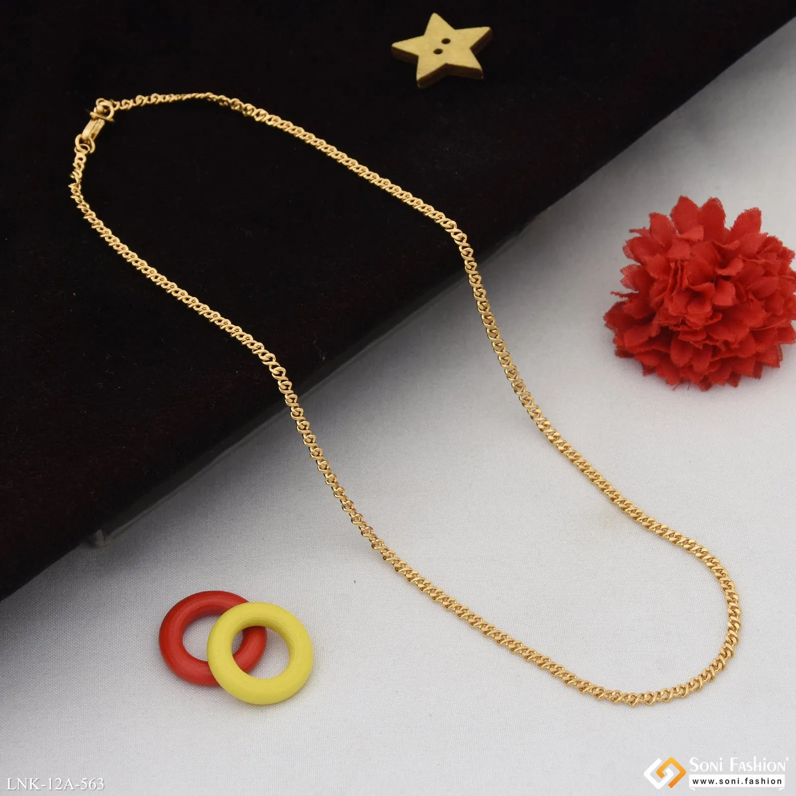 1 Gram Gold Plated Latest Design Link Chain for Ladies - Style A563