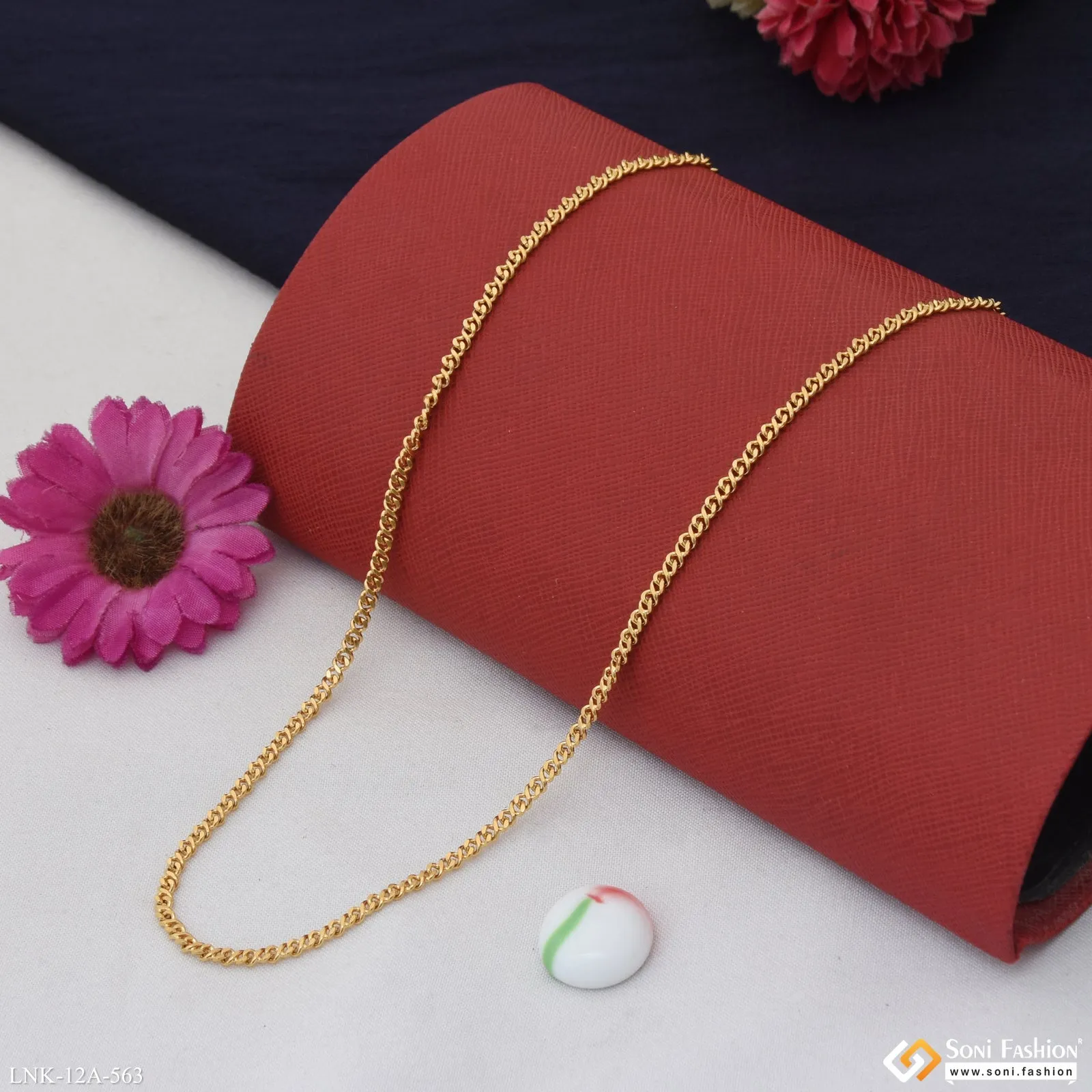 1 Gram Gold Plated Latest Design Link Chain for Ladies - Style A563