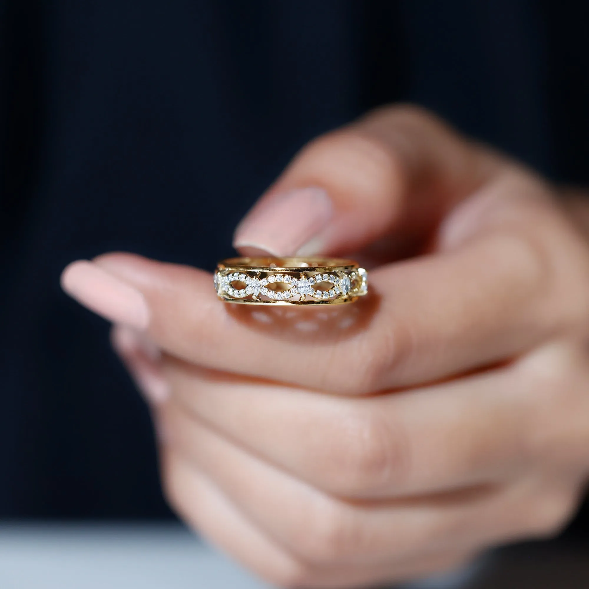 1/2 CT Certified Moissanite Infinity Wedding Band Ring in Gold