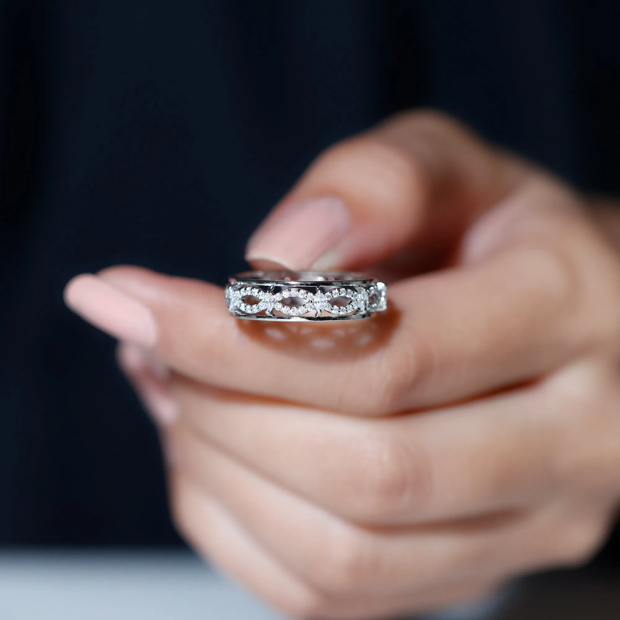 1/2 CT Certified Moissanite Infinity Wedding Band Ring in Gold