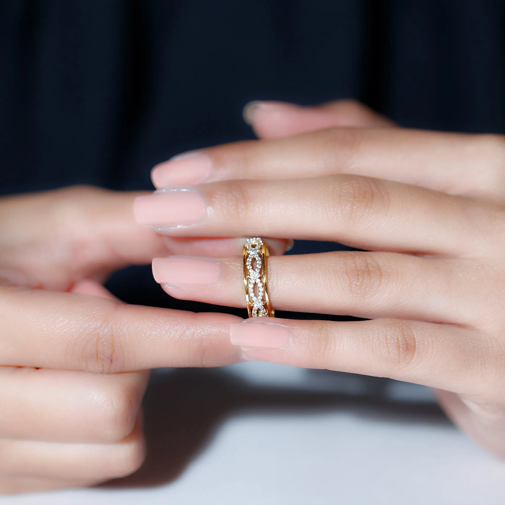 1/2 CT Certified Moissanite Infinity Wedding Band Ring in Gold