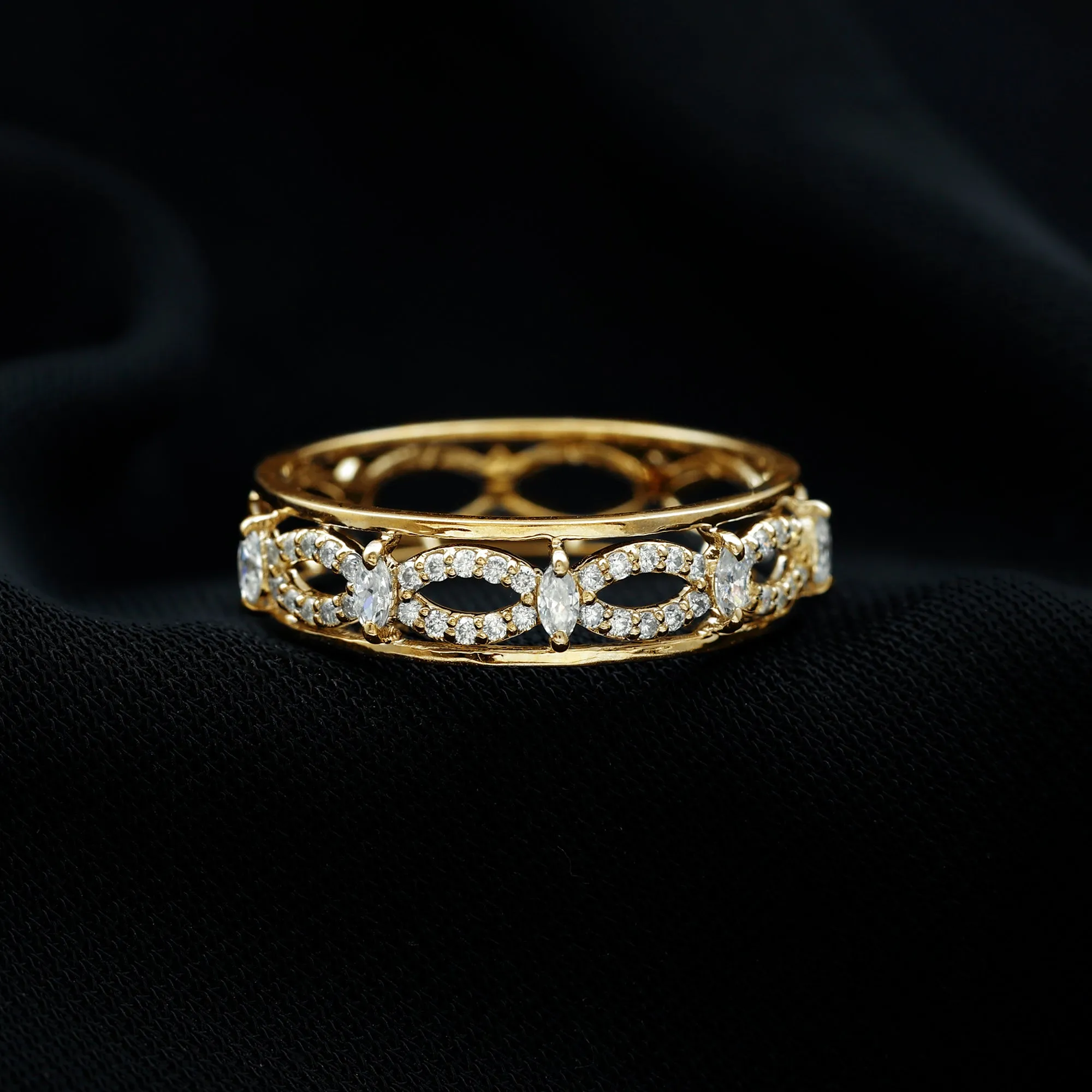 1/2 CT Certified Moissanite Infinity Wedding Band Ring in Gold
