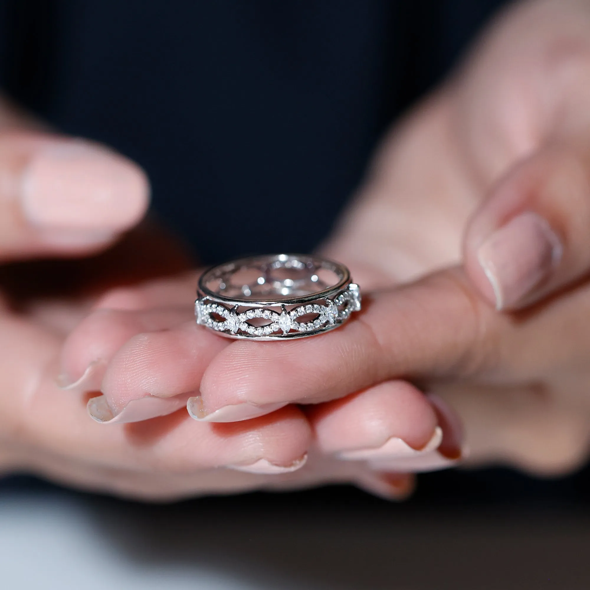 1/2 CT Certified Moissanite Infinity Wedding Band Ring in Gold