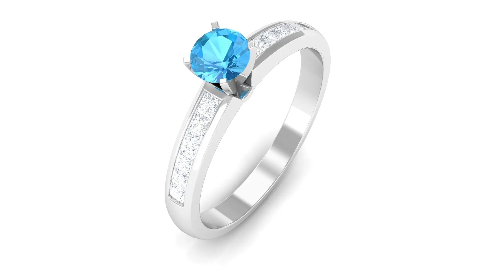 1/2 CT Solitaire Accent Ring with Swiss Blue Topaz and Diamond