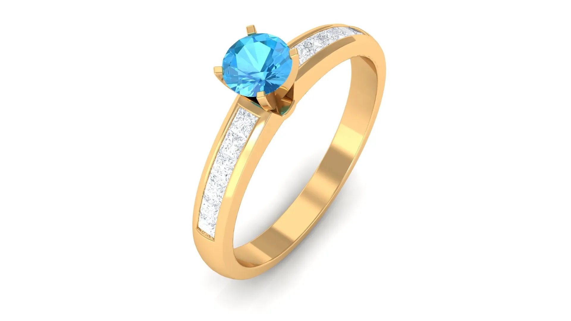 1/2 CT Solitaire Accent Ring with Swiss Blue Topaz and Diamond