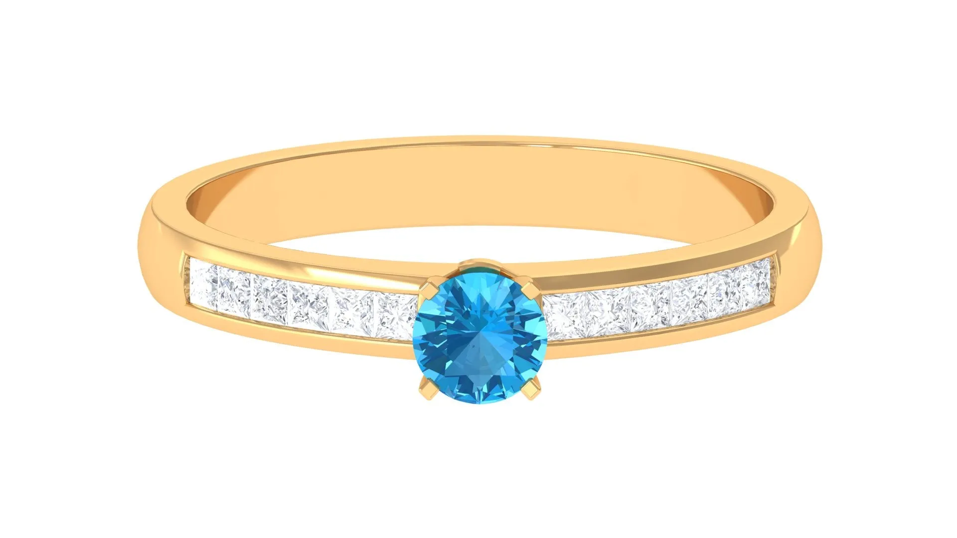 1/2 CT Solitaire Accent Ring with Swiss Blue Topaz and Diamond