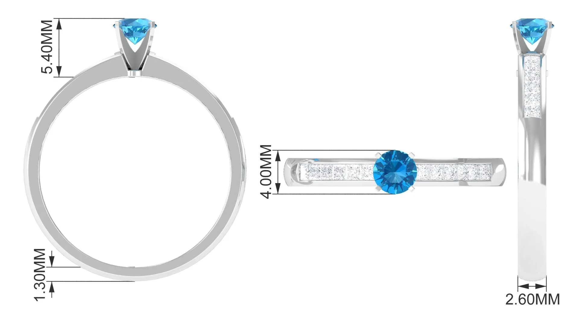 1/2 CT Solitaire Accent Ring with Swiss Blue Topaz and Diamond
