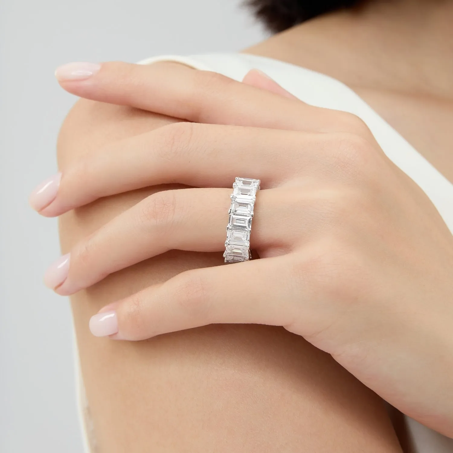 12 TCW Emerald Cut Full Eternity Band