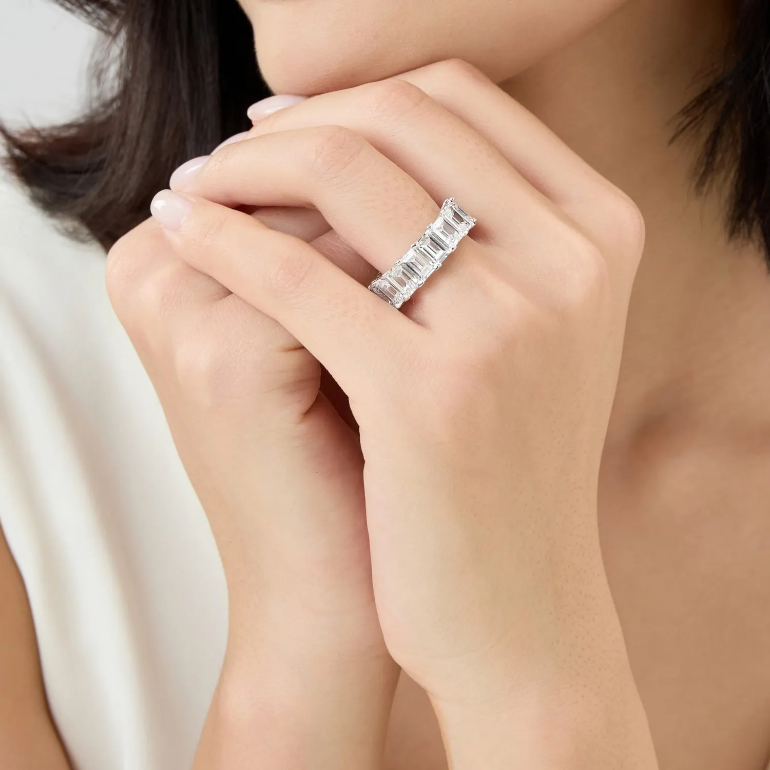 12 TCW Emerald Cut Full Eternity Band
