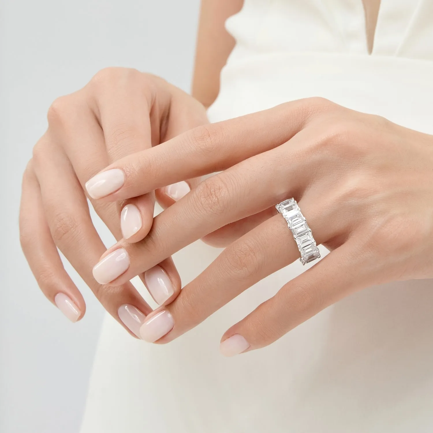 12 TCW Emerald Cut Full Eternity Band