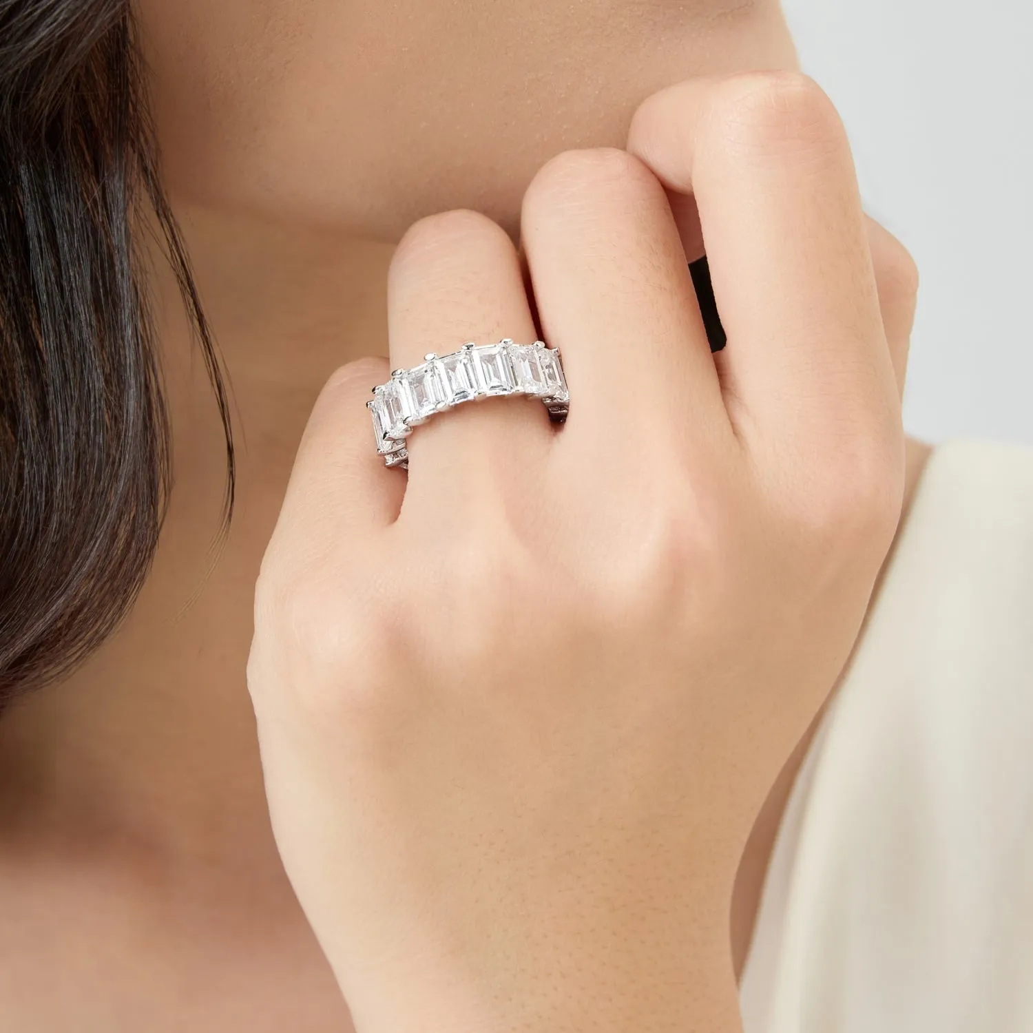 12 TCW Emerald Cut Full Eternity Band