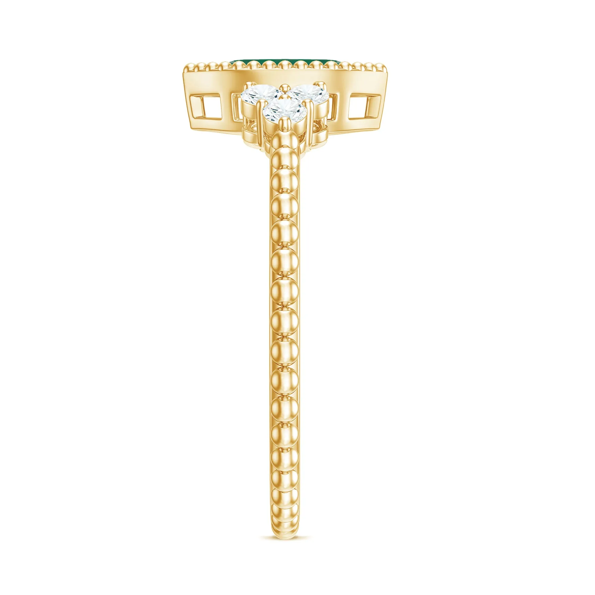 1.25 CT Bezel Set Emerald Solitaire Promise Ring with Diamond Trio