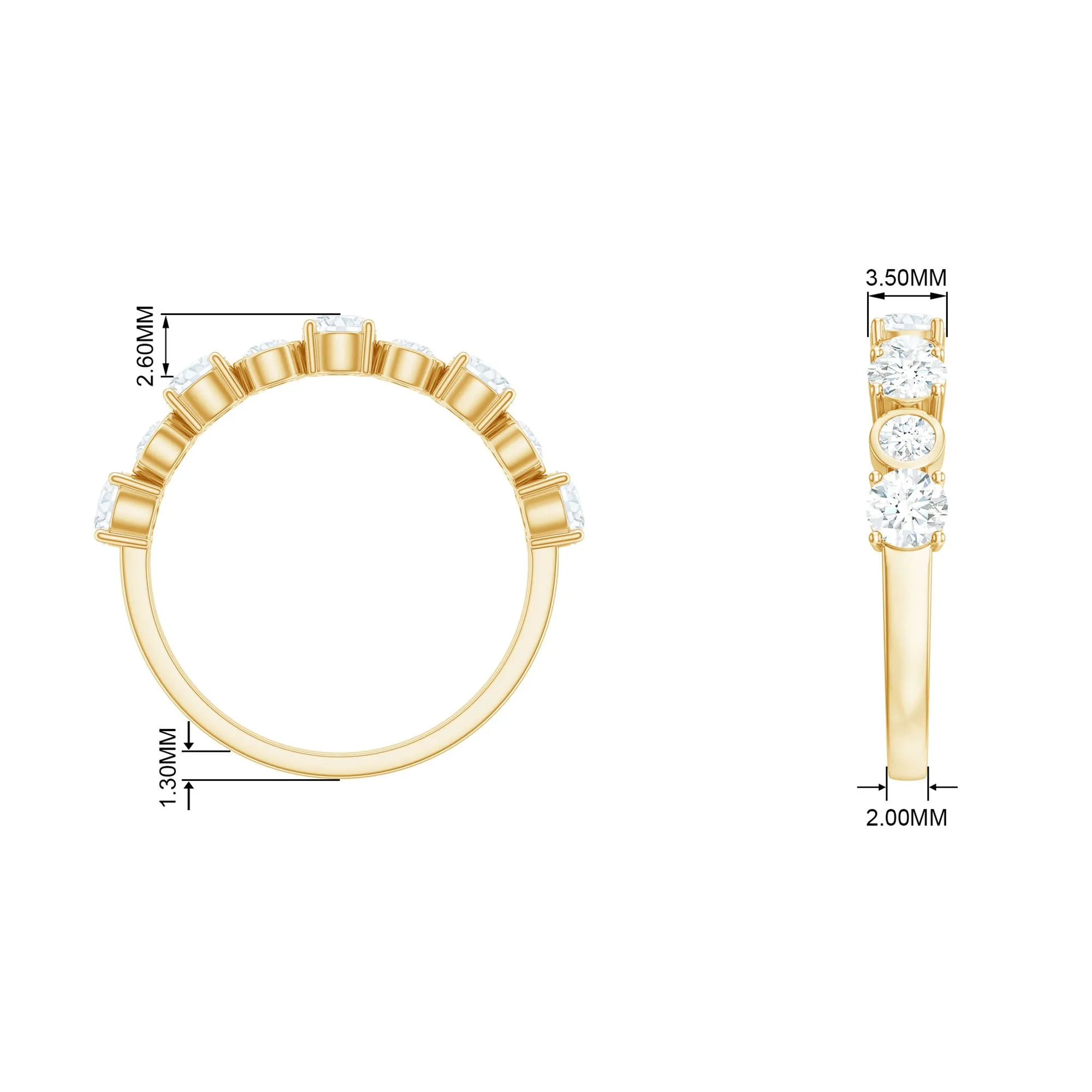 1.25 CT Certified Moissanite Half Eternity Gold Ring