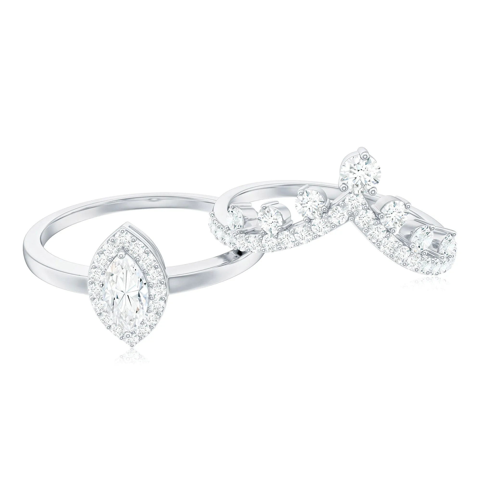 1.25 CT Marquise Cut Moissanite Designer Wedding Ring Set