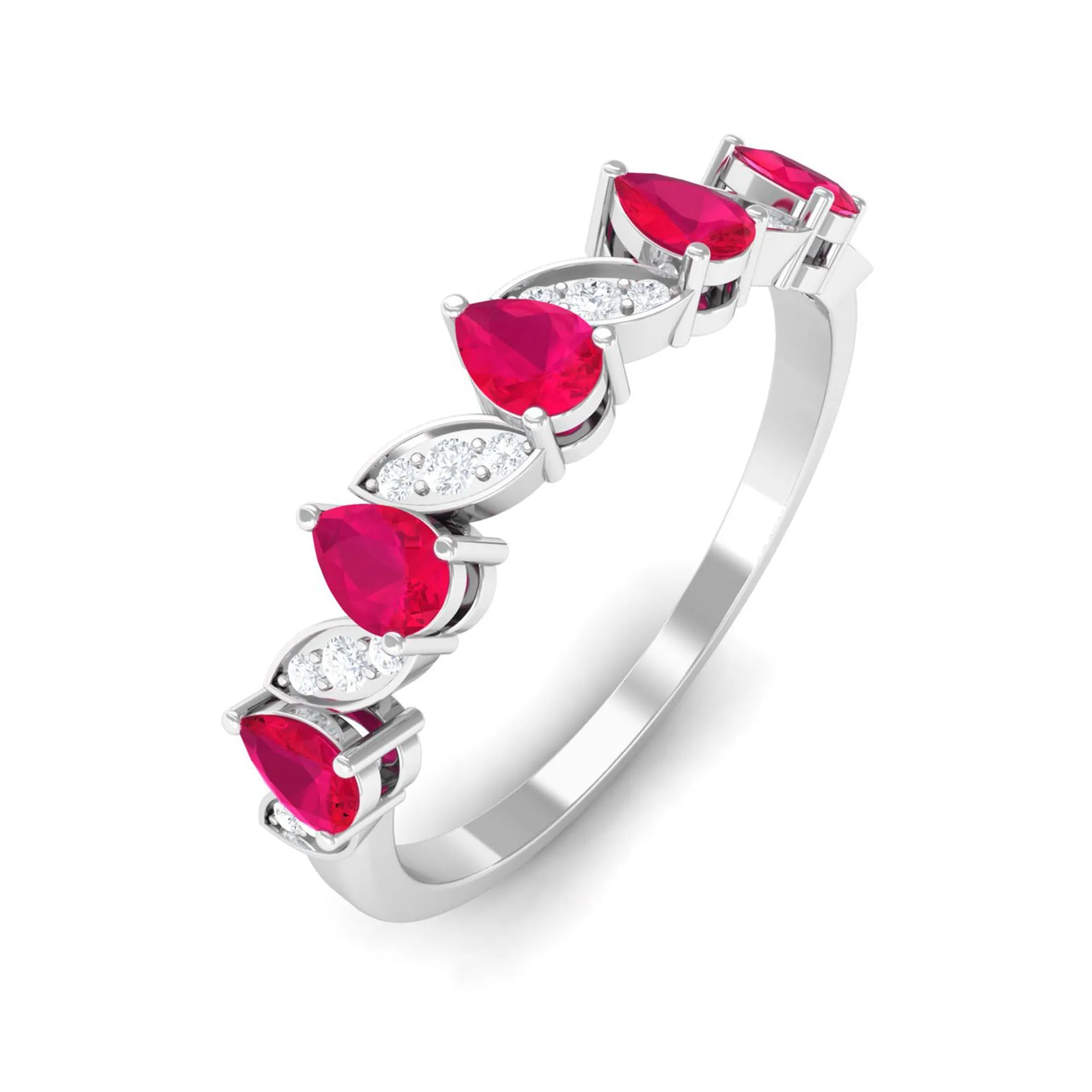 1.25 CT Pear Ruby Half Eternity Band Ring with Diamond