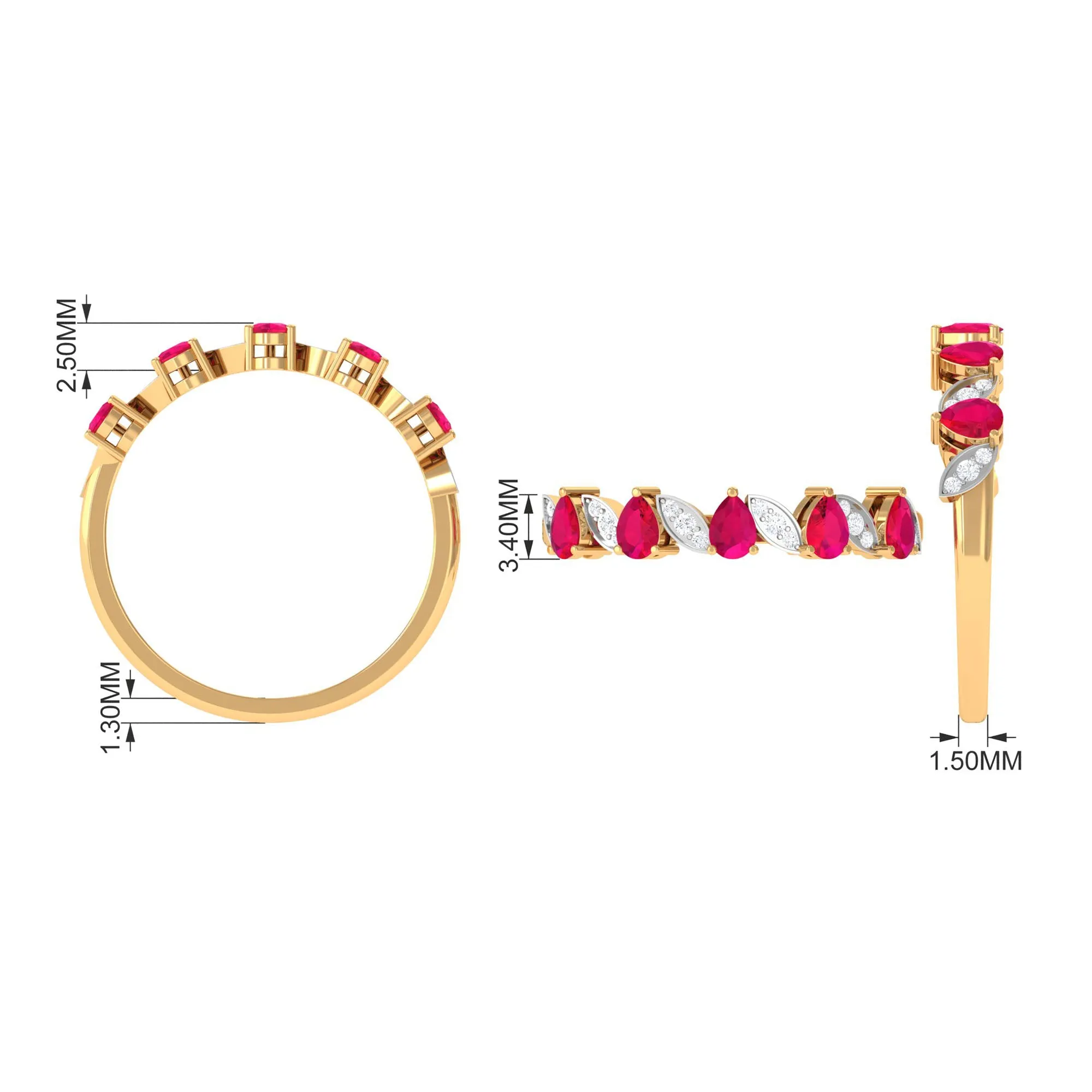 1.25 CT Pear Ruby Half Eternity Band Ring with Diamond