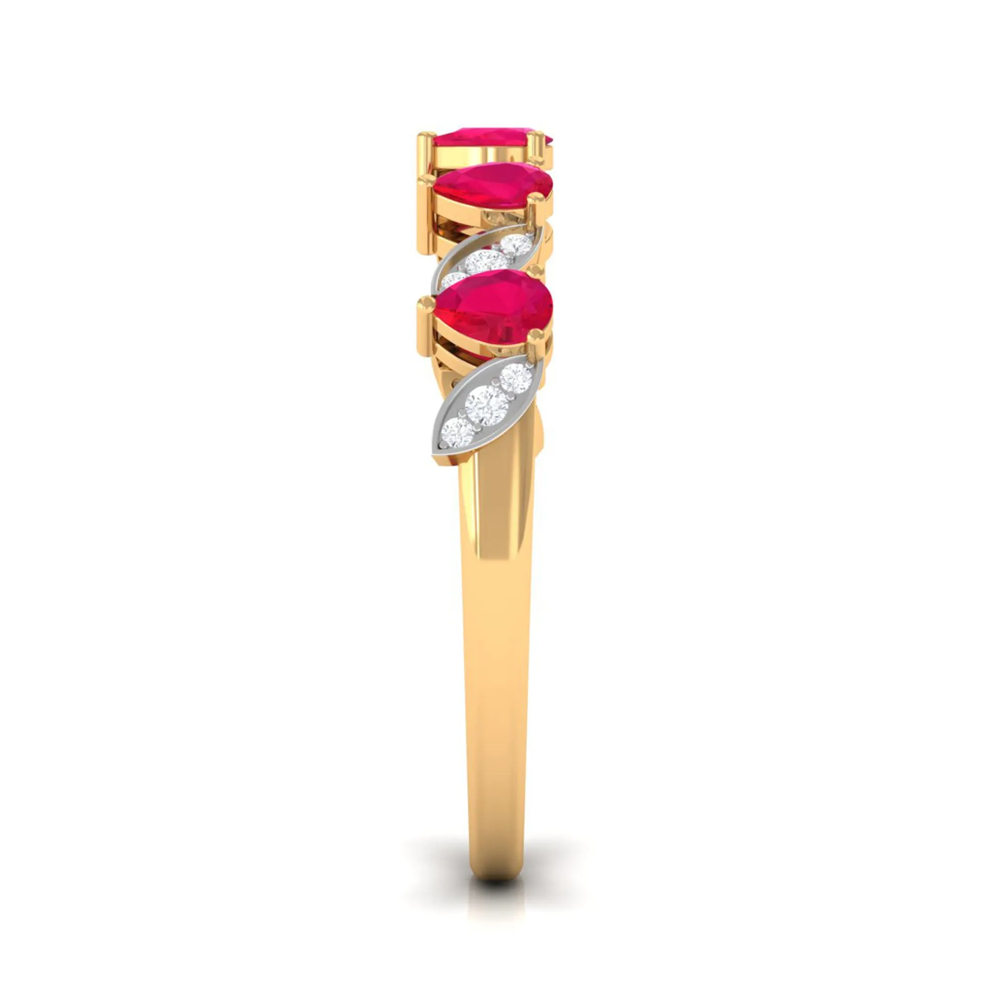 1.25 CT Pear Ruby Half Eternity Band Ring with Diamond