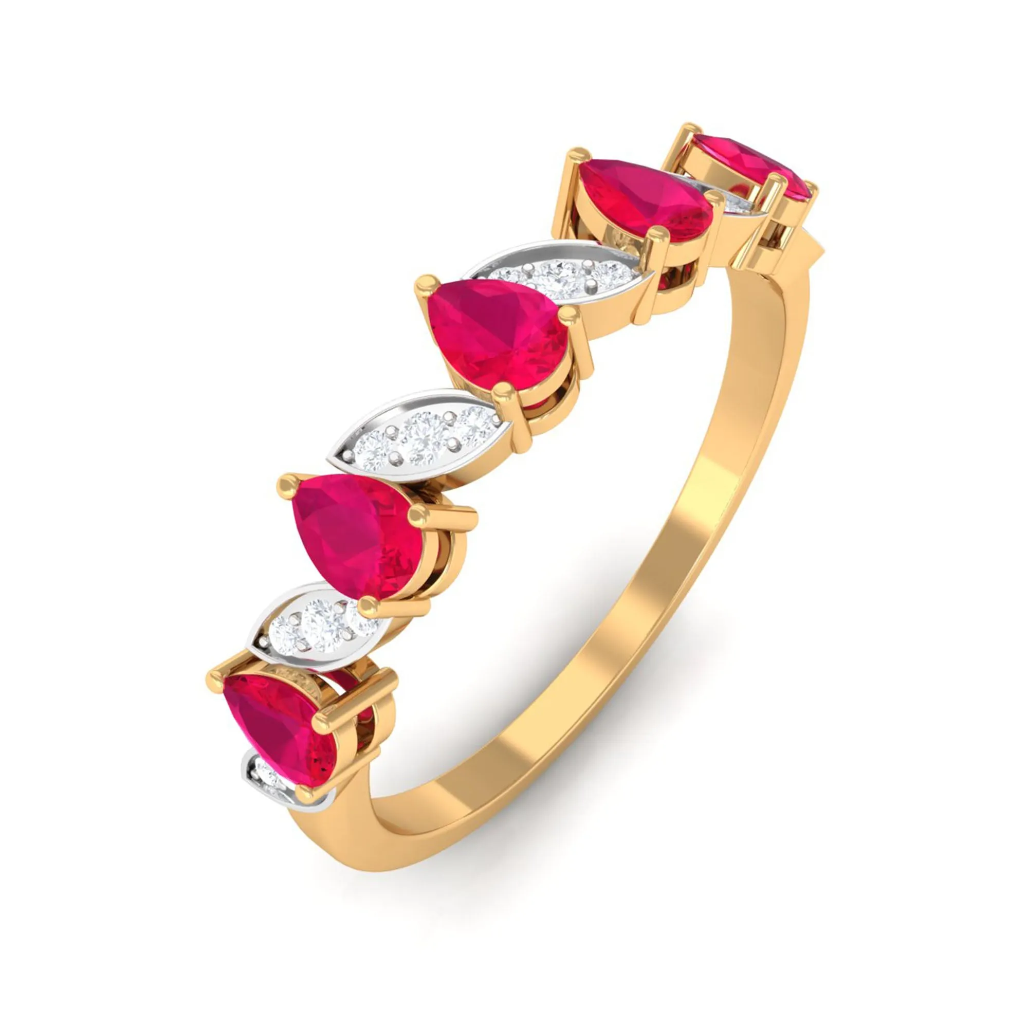1.25 CT Pear Ruby Half Eternity Band Ring with Diamond