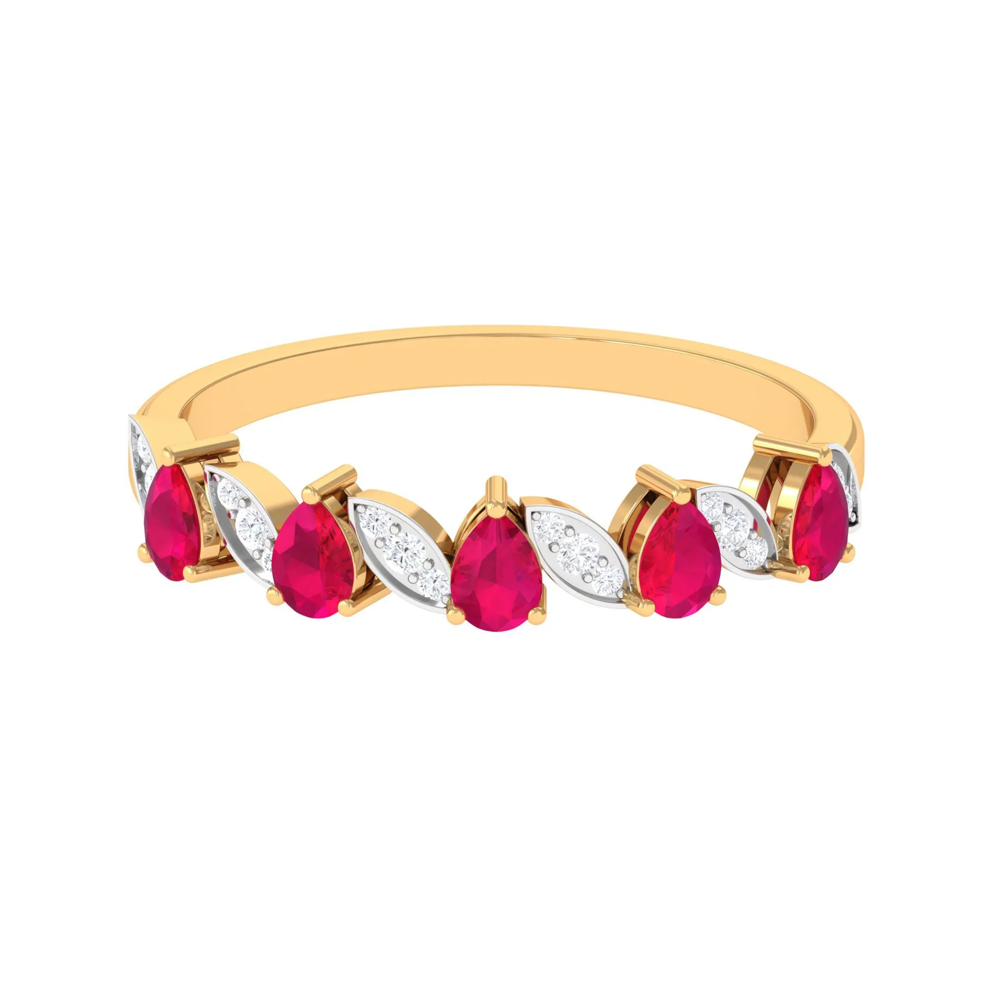 1.25 CT Pear Ruby Half Eternity Band Ring with Diamond