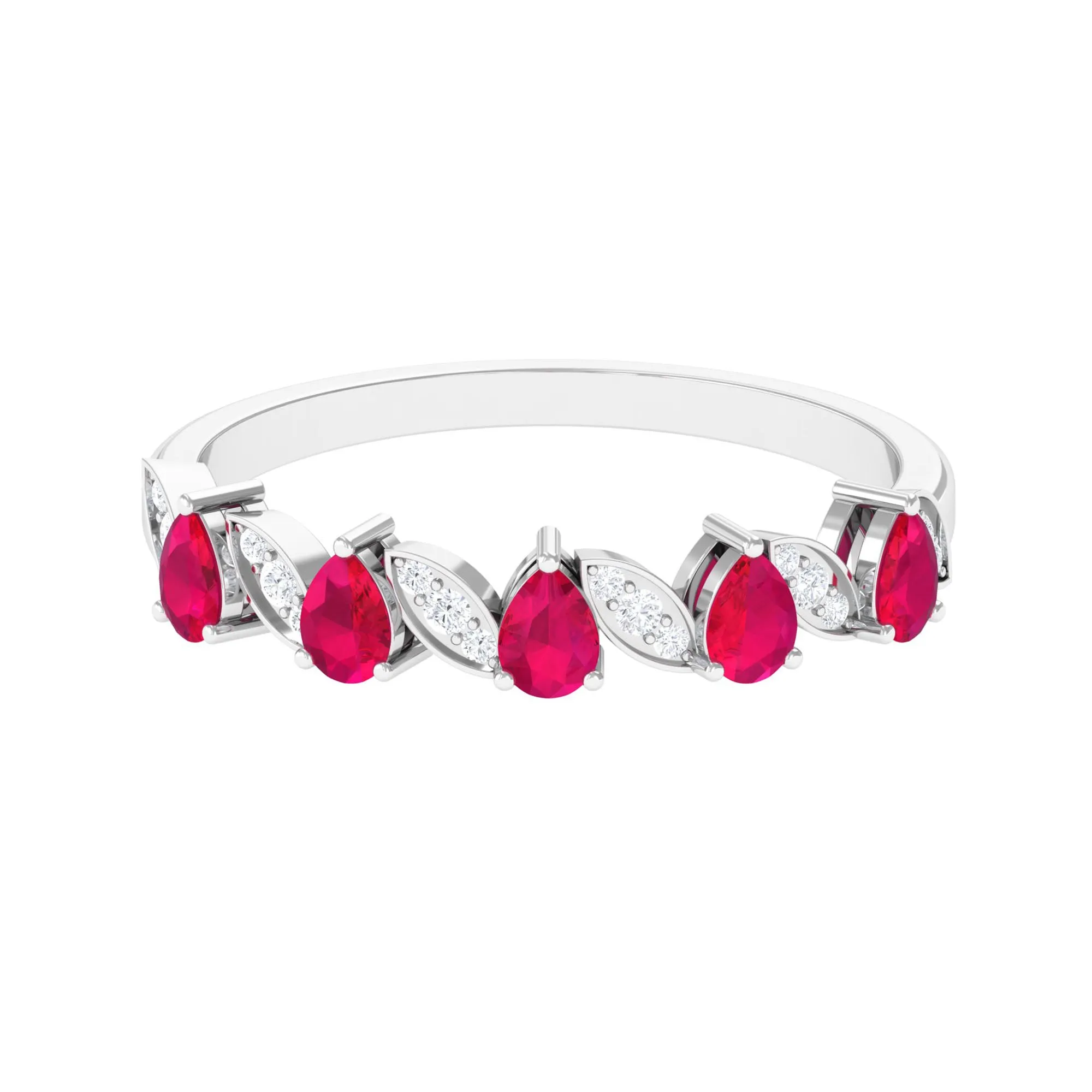 1.25 CT Pear Ruby Half Eternity Band Ring with Diamond