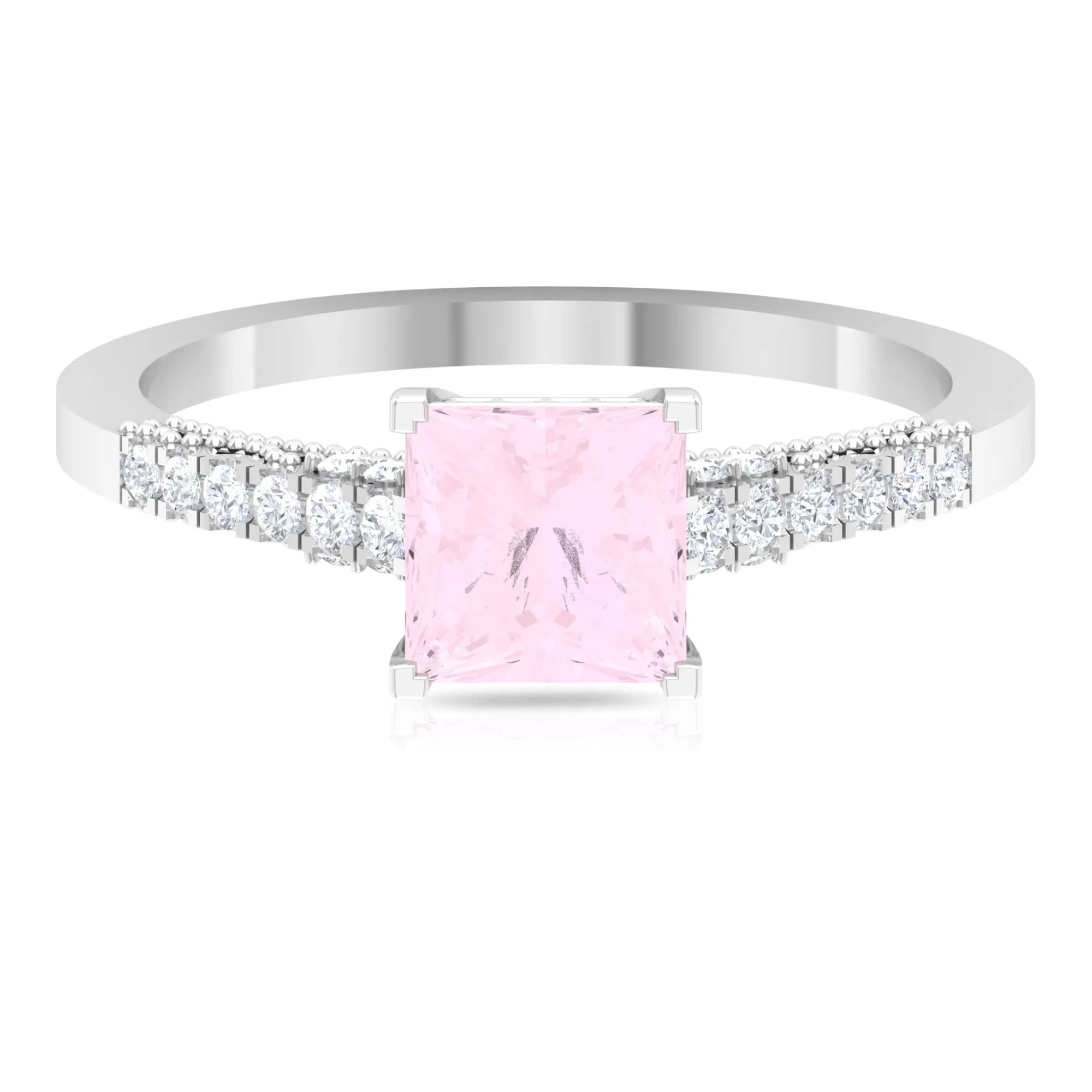 1.25 CT Solitaire Rose Quartz and Diamond Side Stone Ring