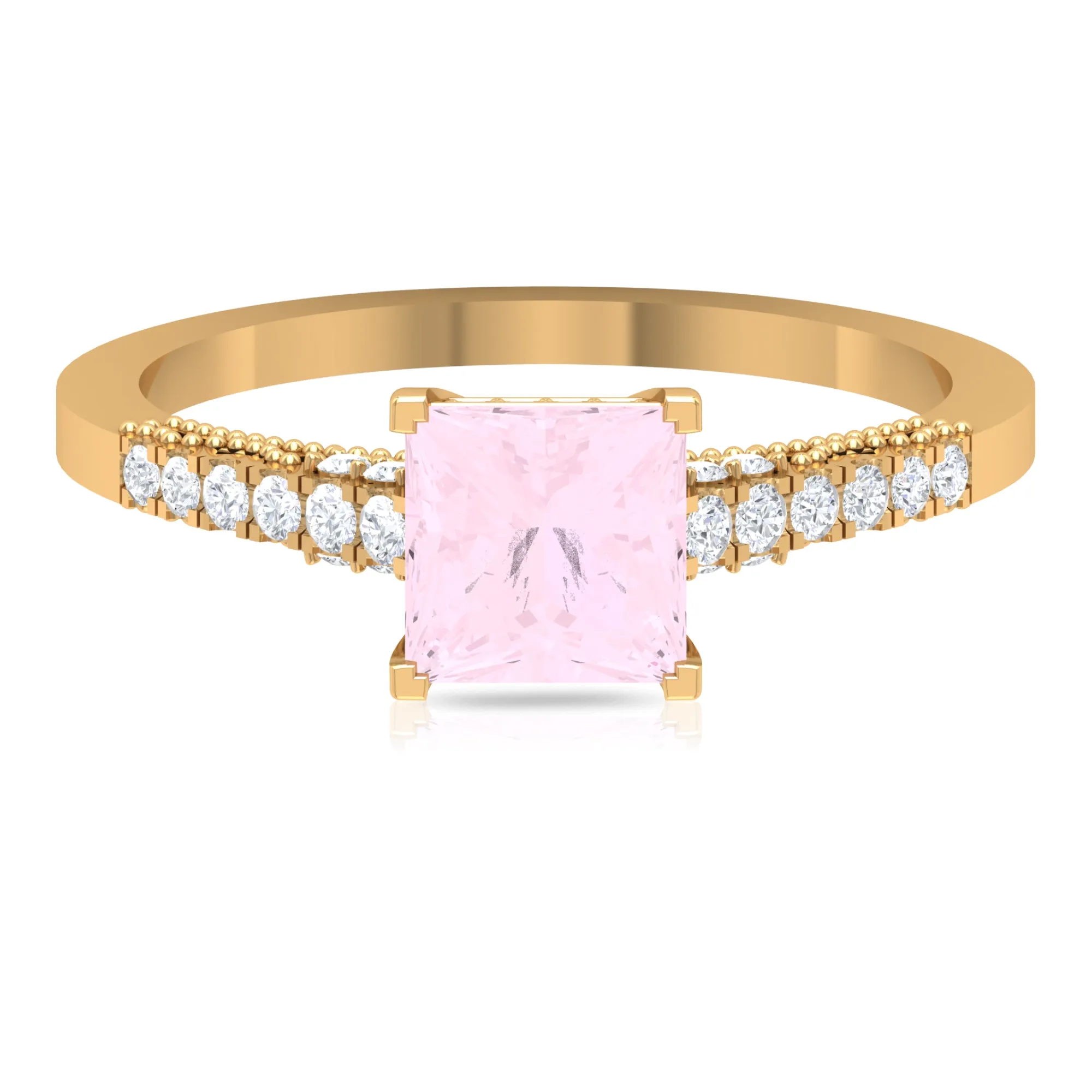 1.25 CT Solitaire Rose Quartz and Diamond Side Stone Ring