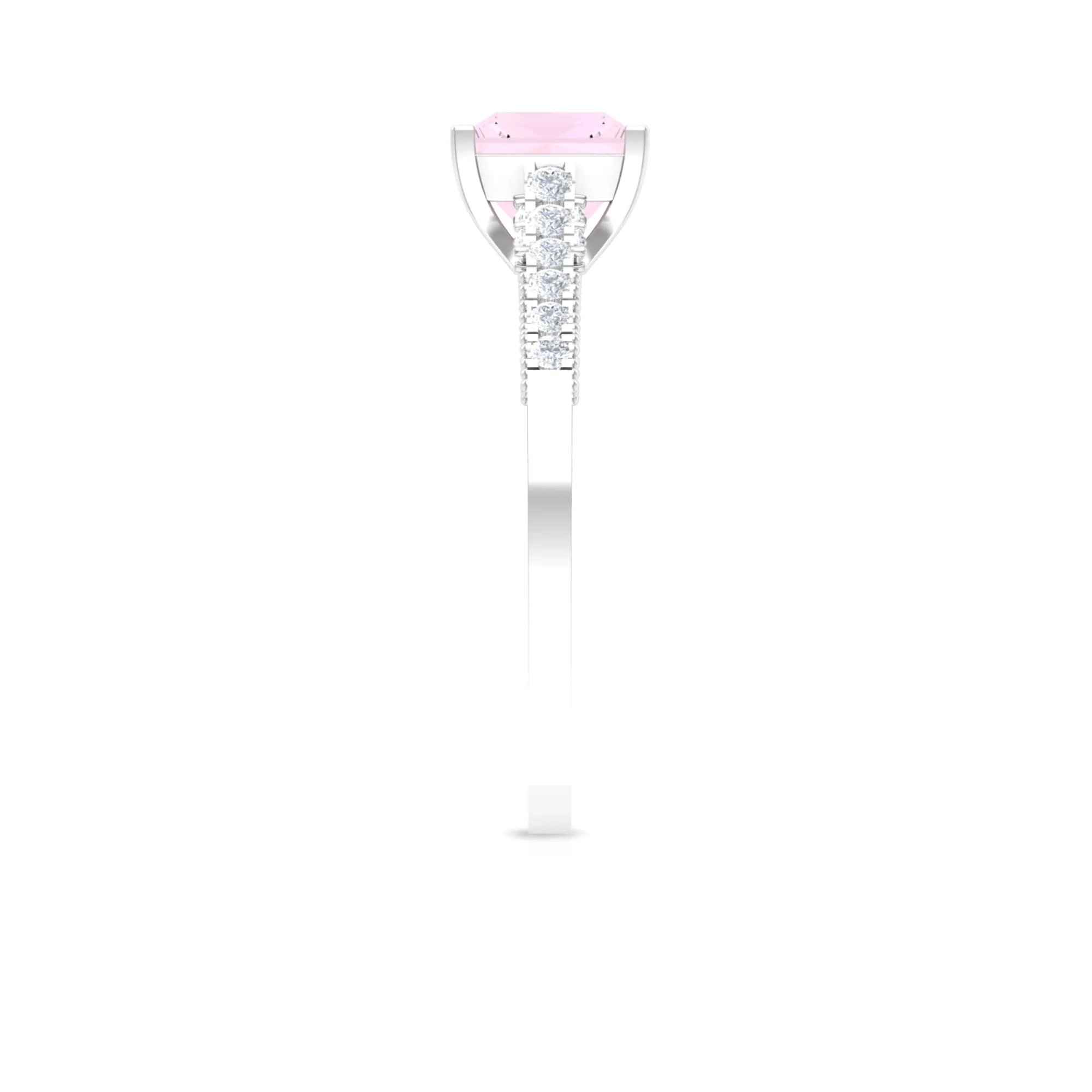1.25 CT Solitaire Rose Quartz and Diamond Side Stone Ring