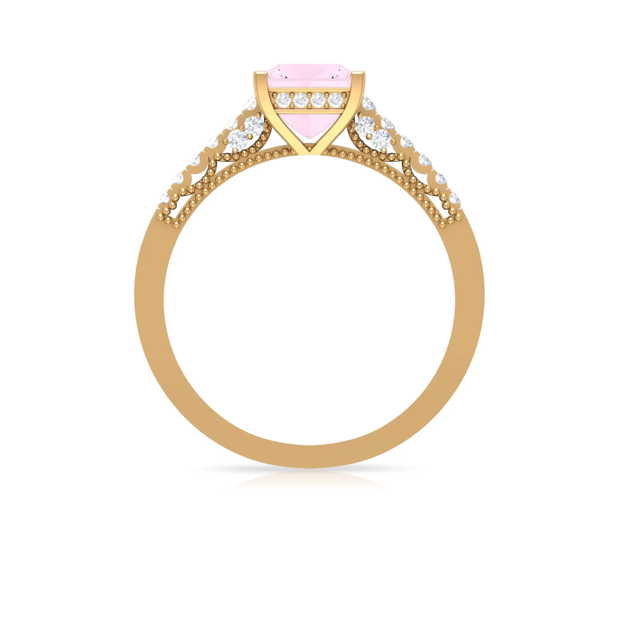 1.25 CT Solitaire Rose Quartz and Diamond Side Stone Ring