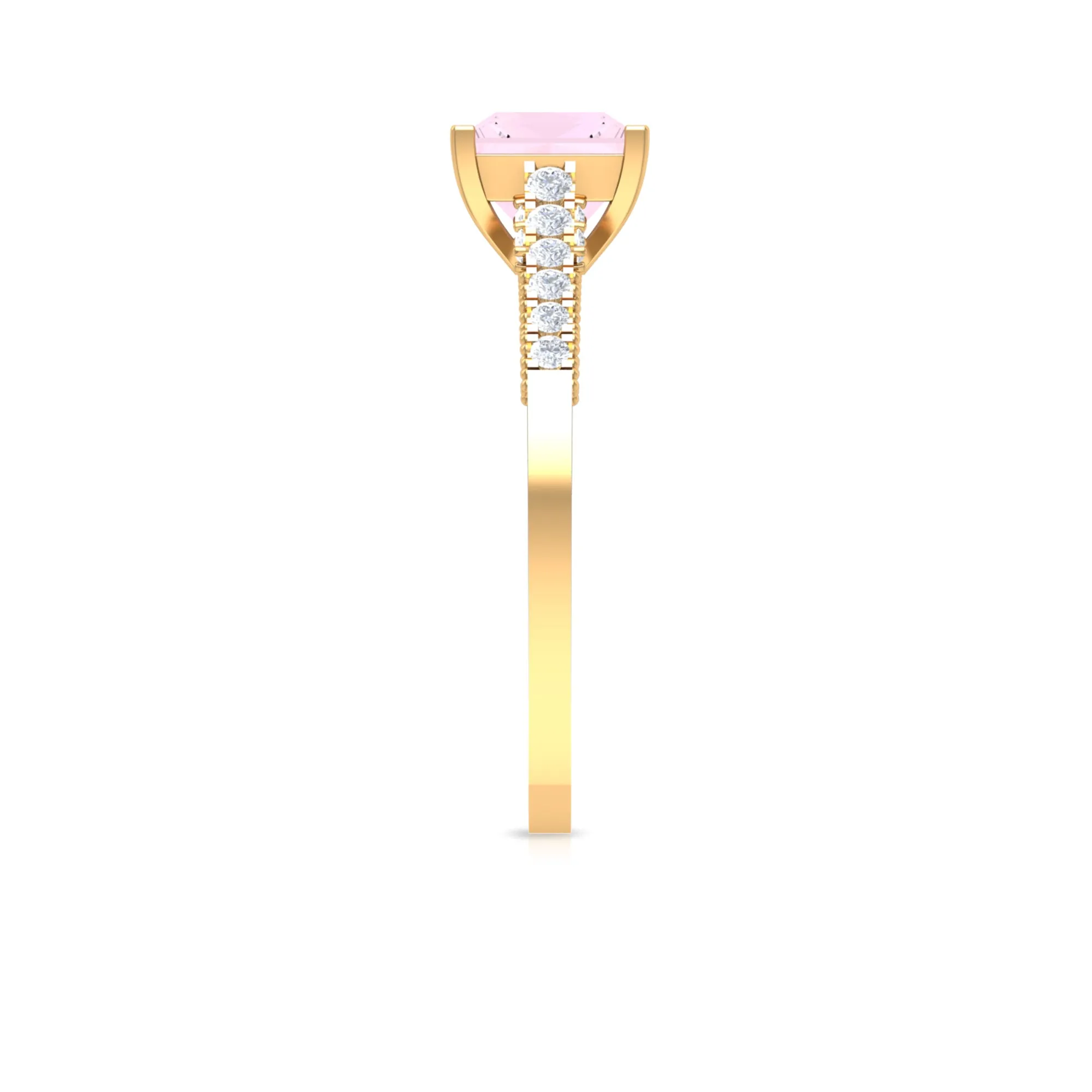 1.25 CT Solitaire Rose Quartz and Diamond Side Stone Ring