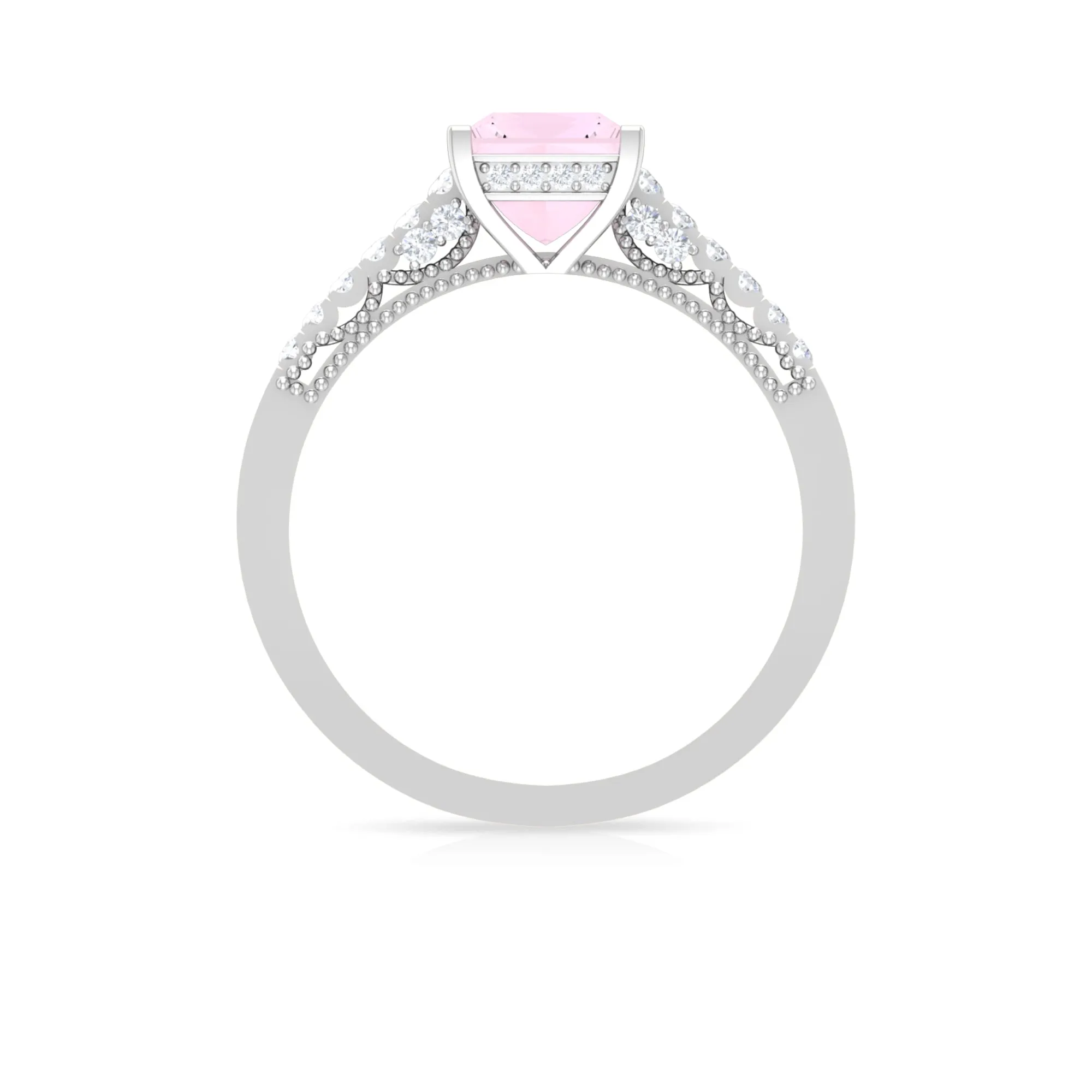 1.25 CT Solitaire Rose Quartz and Diamond Side Stone Ring