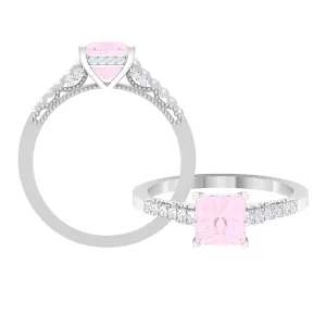 1.25 CT Solitaire Rose Quartz and Diamond Side Stone Ring