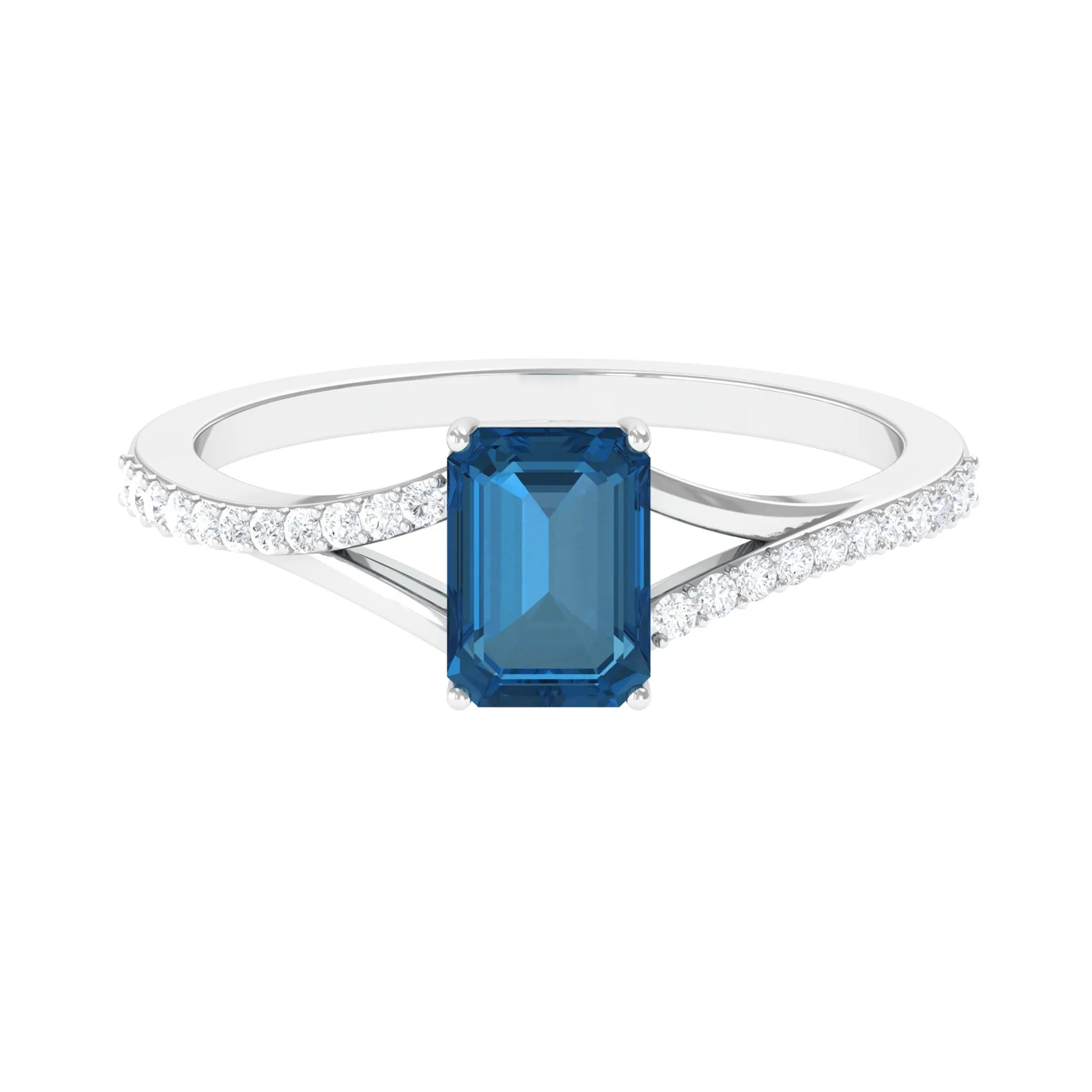 1.25 CT Split Shank London Blue Topaz Solitaire Ring with Diamond