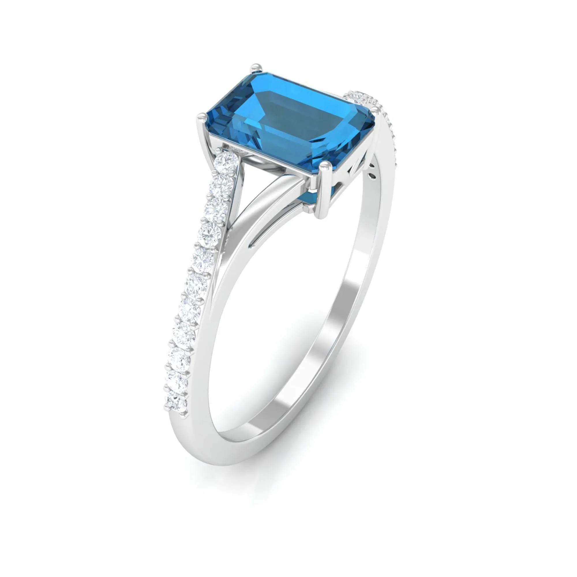 1.25 CT Split Shank London Blue Topaz Solitaire Ring with Diamond