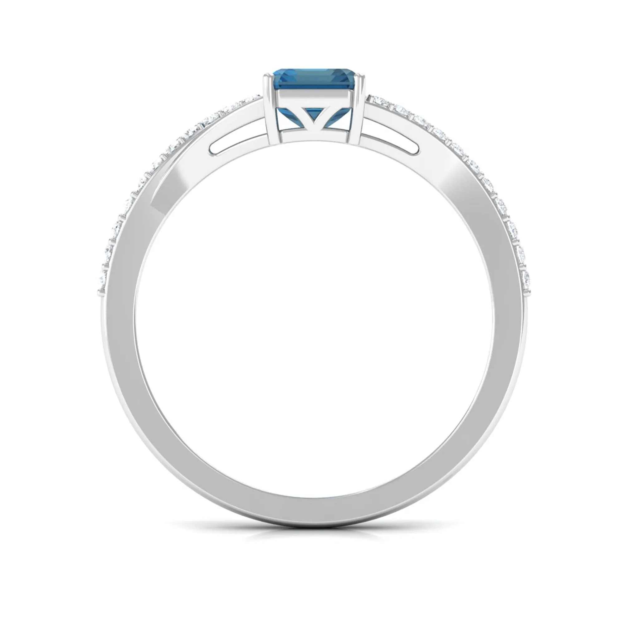 1.25 CT Split Shank London Blue Topaz Solitaire Ring with Diamond