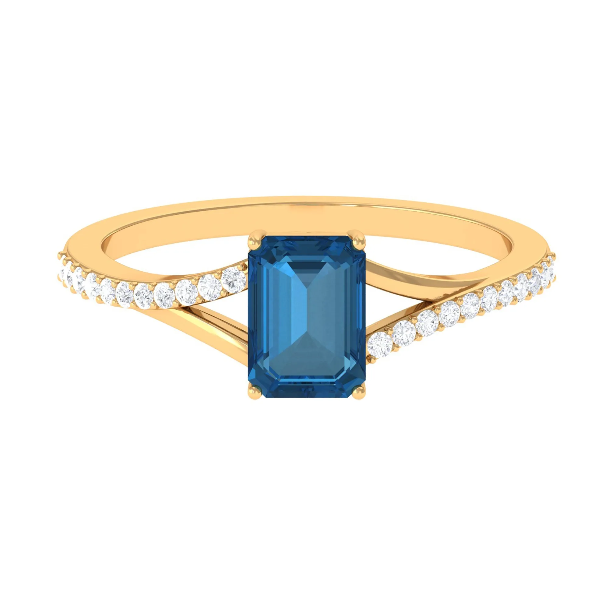1.25 CT Split Shank London Blue Topaz Solitaire Ring with Diamond