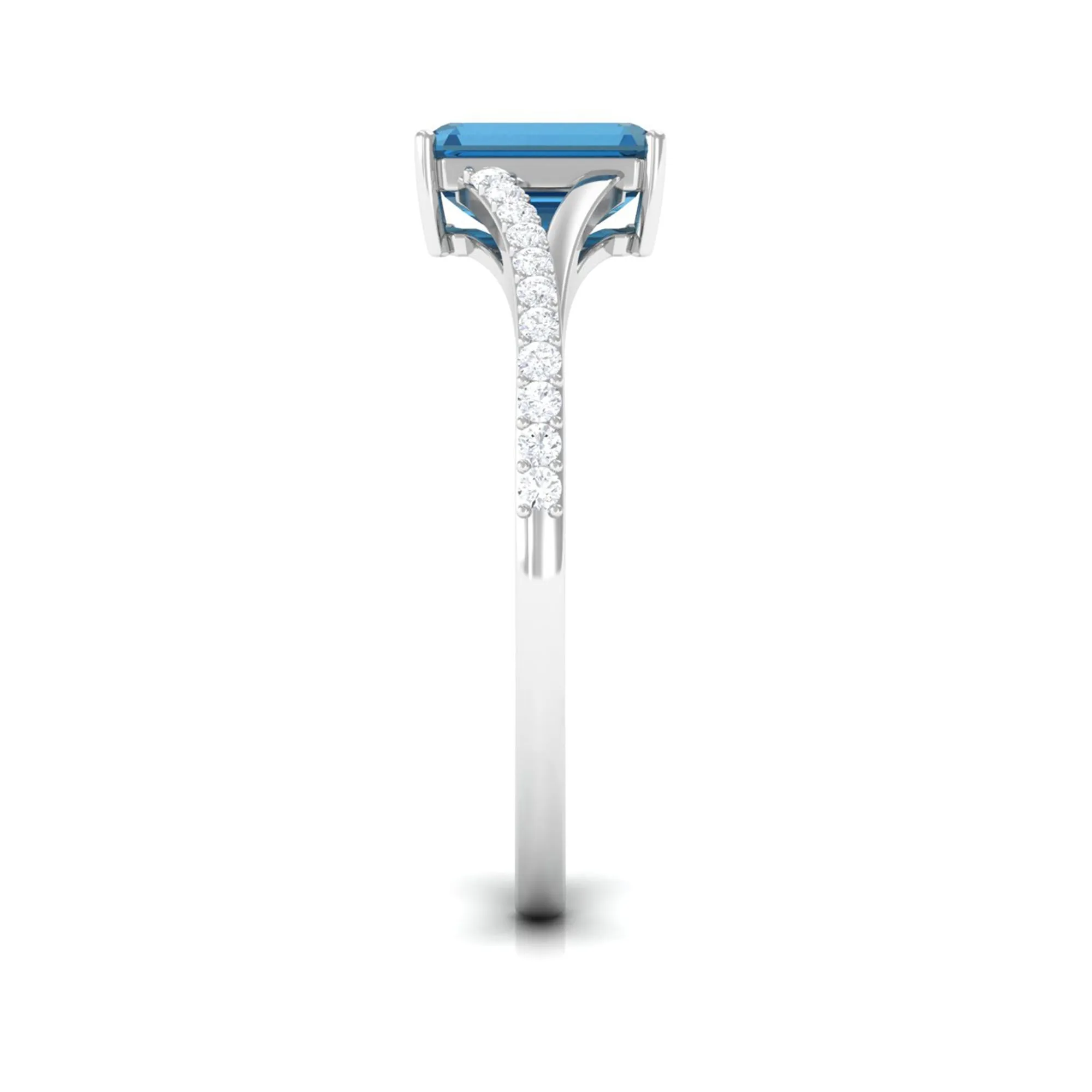 1.25 CT Split Shank London Blue Topaz Solitaire Ring with Diamond