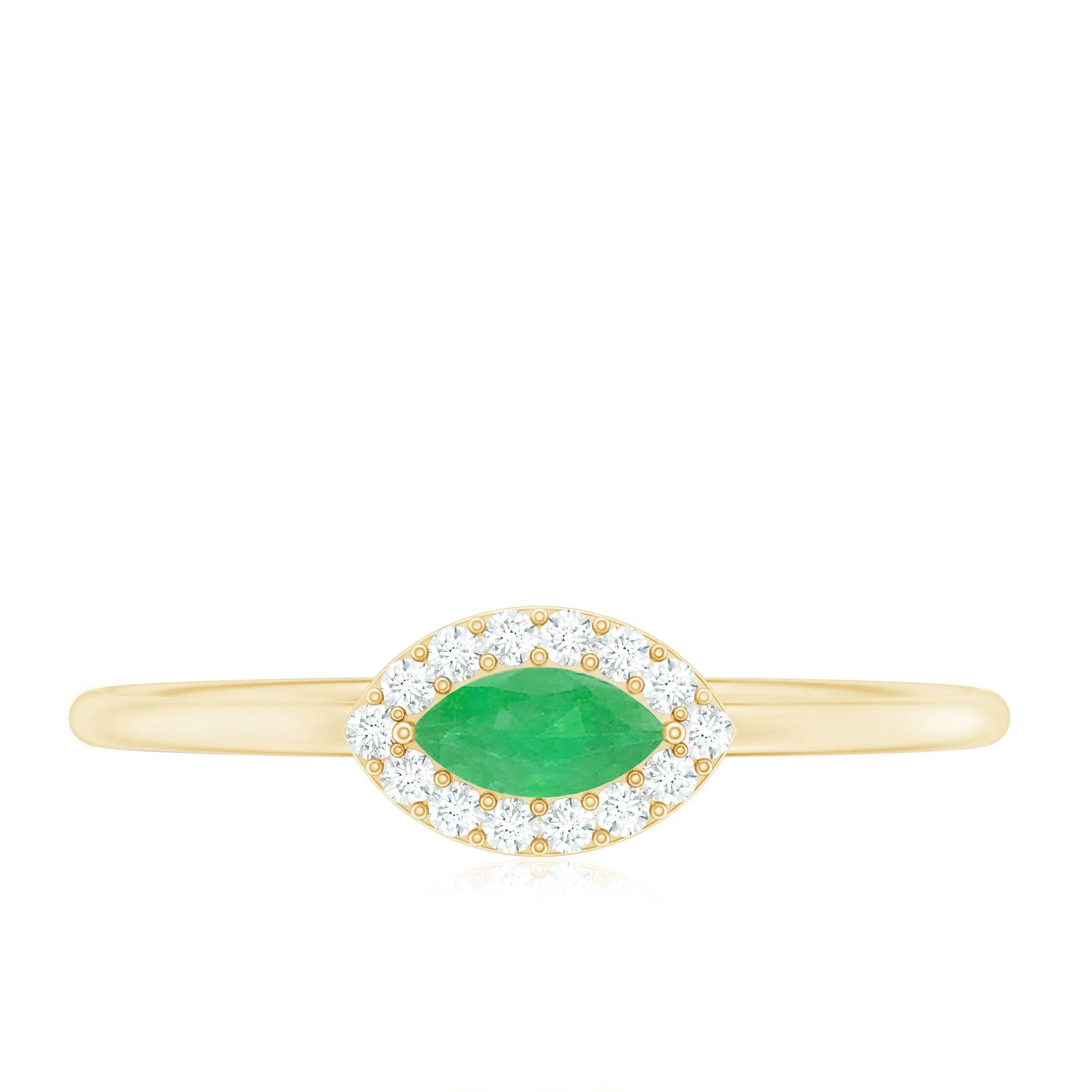 1/4 CT Dainty Emerald Ring with Diamond Halo