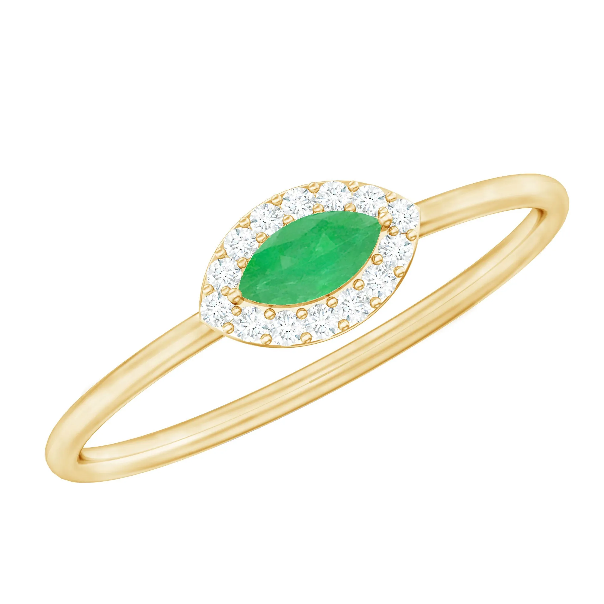 1/4 CT Dainty Emerald Ring with Diamond Halo