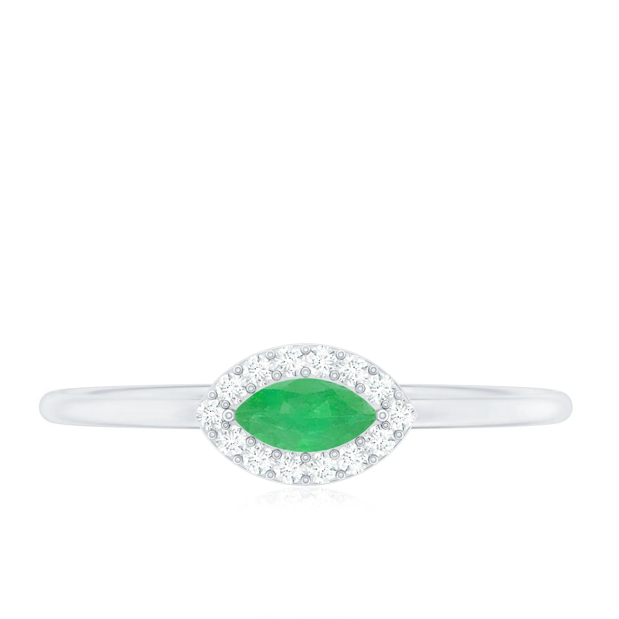 1/4 CT Dainty Emerald Ring with Diamond Halo