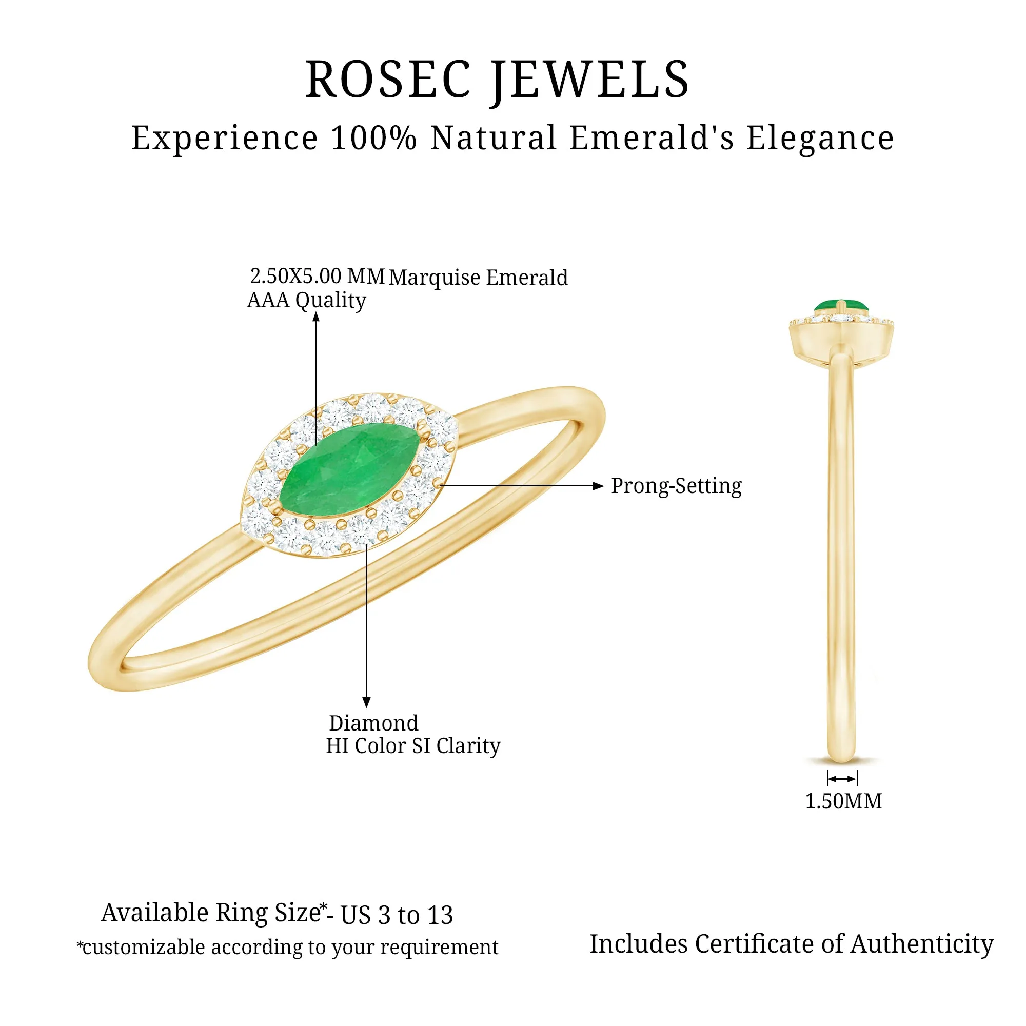 1/4 CT Dainty Emerald Ring with Diamond Halo