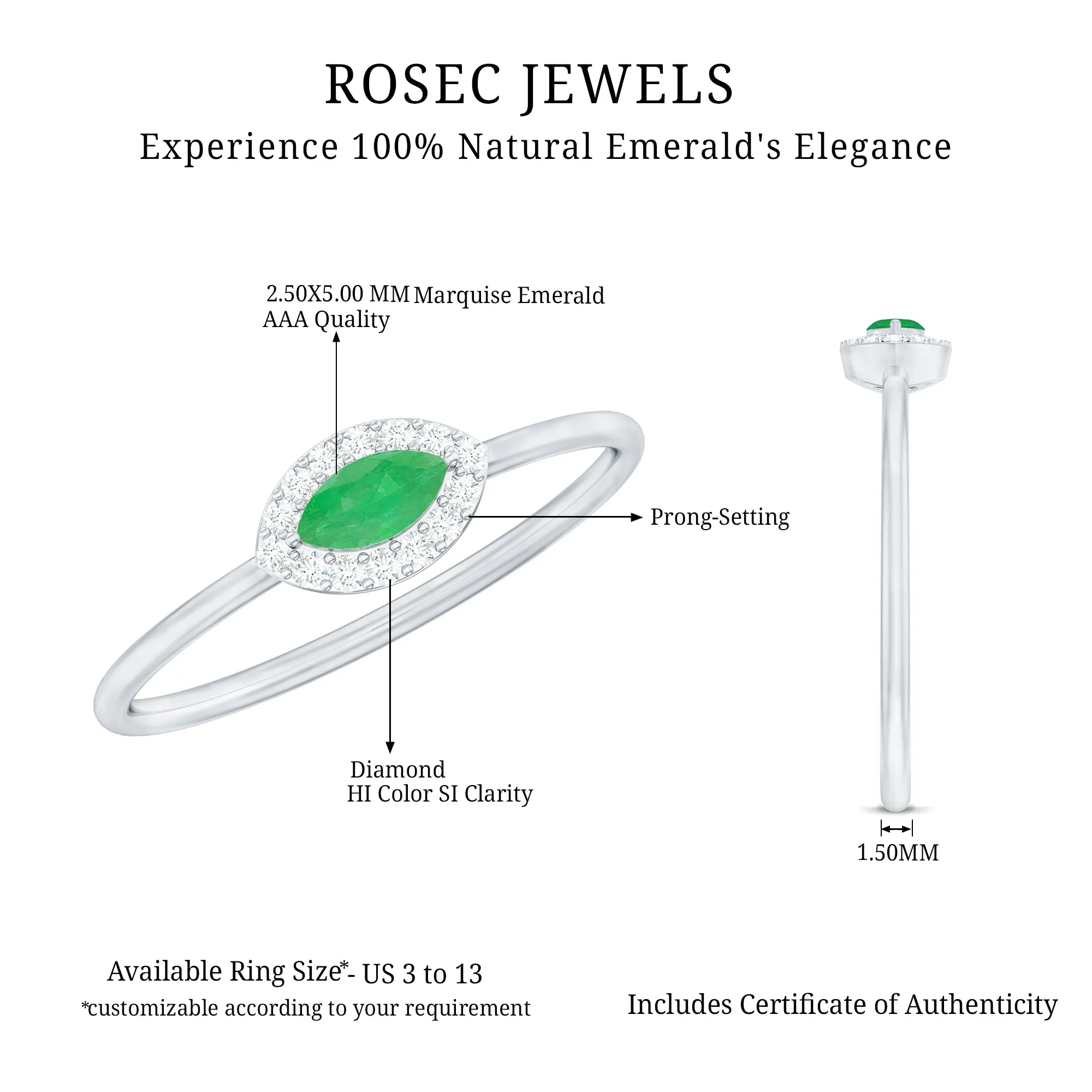 1/4 CT Dainty Emerald Ring with Diamond Halo