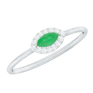 1/4 CT Dainty Emerald Ring with Diamond Halo