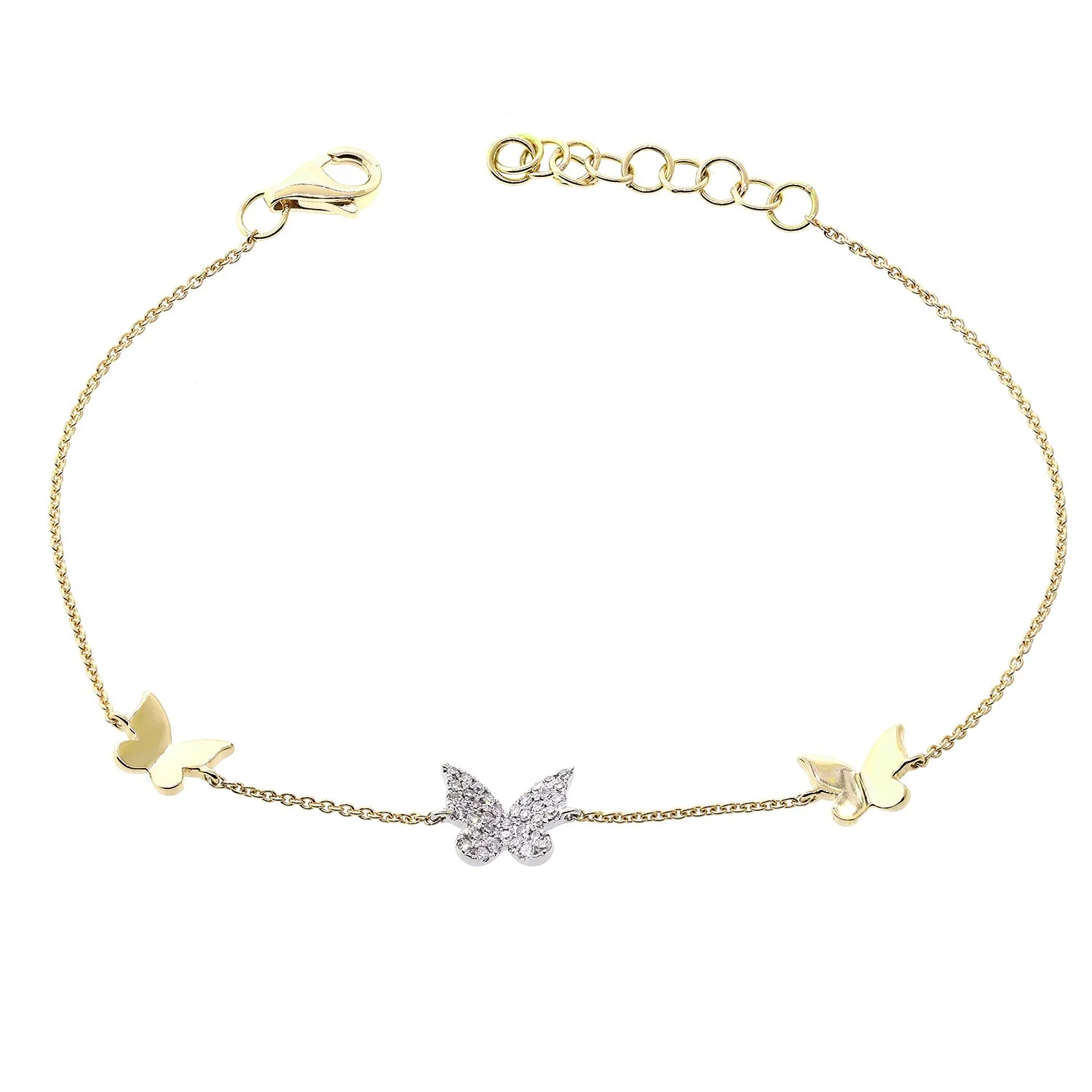 14k Gold & Diamond Butterfly Bracelet - 0.11ct
