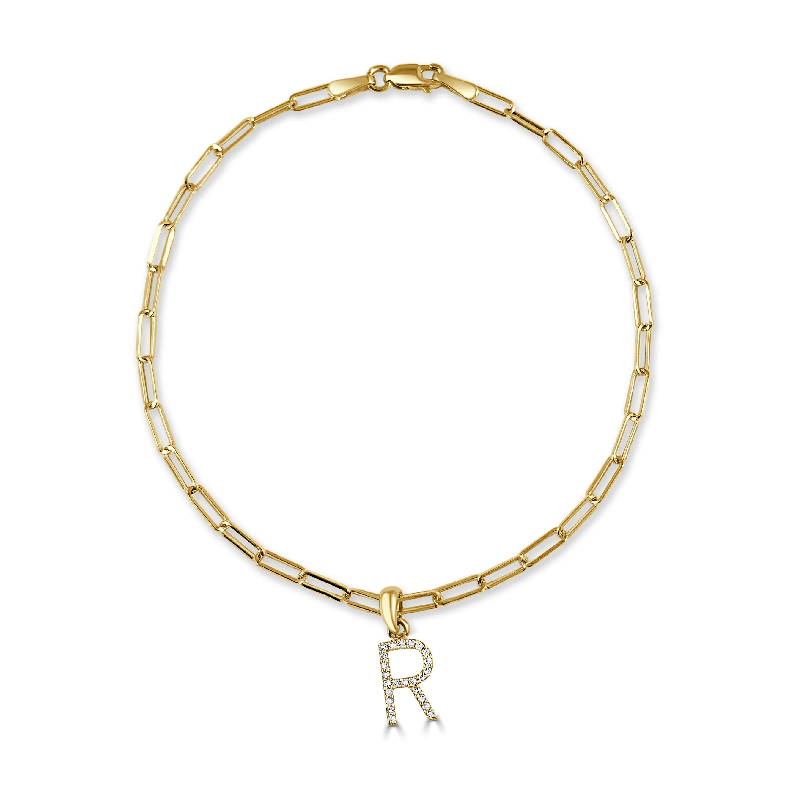 14k Gold & Diamond Initial Link Bracelet - 0.04ct - 0.09 ct