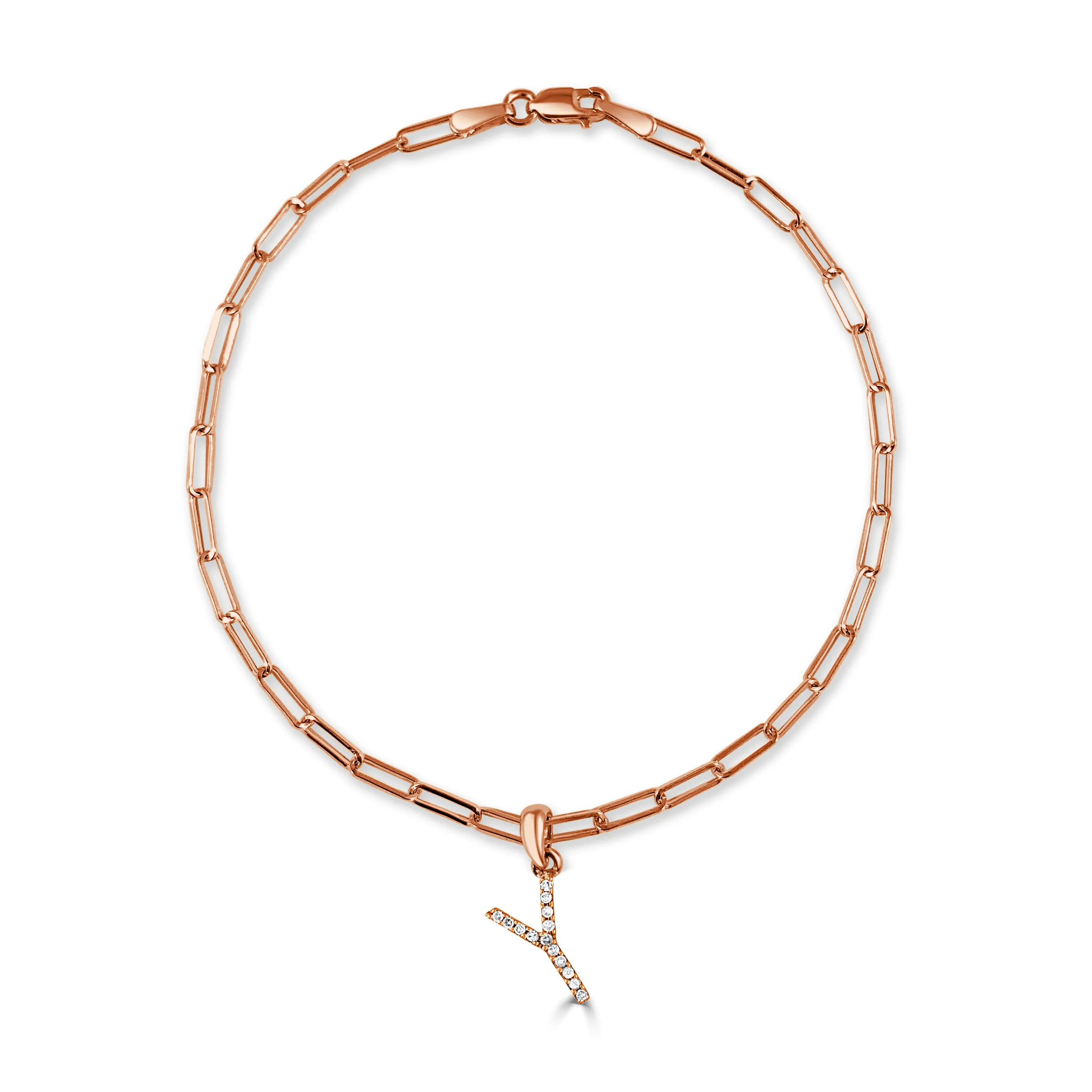 14k Gold & Diamond Initial Link Bracelet - 0.04ct - 0.09 ct