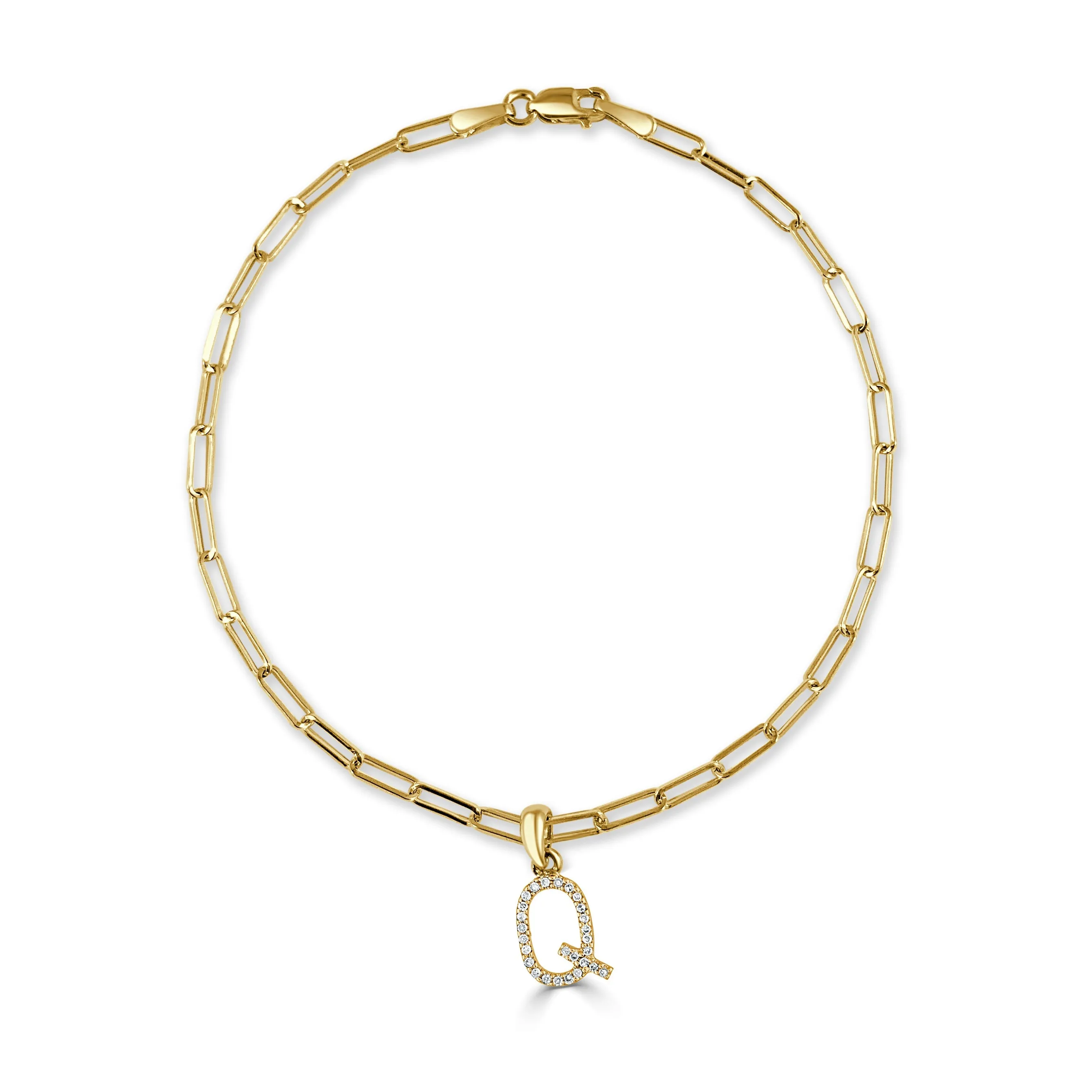 14k Gold & Diamond Initial Link Bracelet - 0.04ct - 0.09 ct