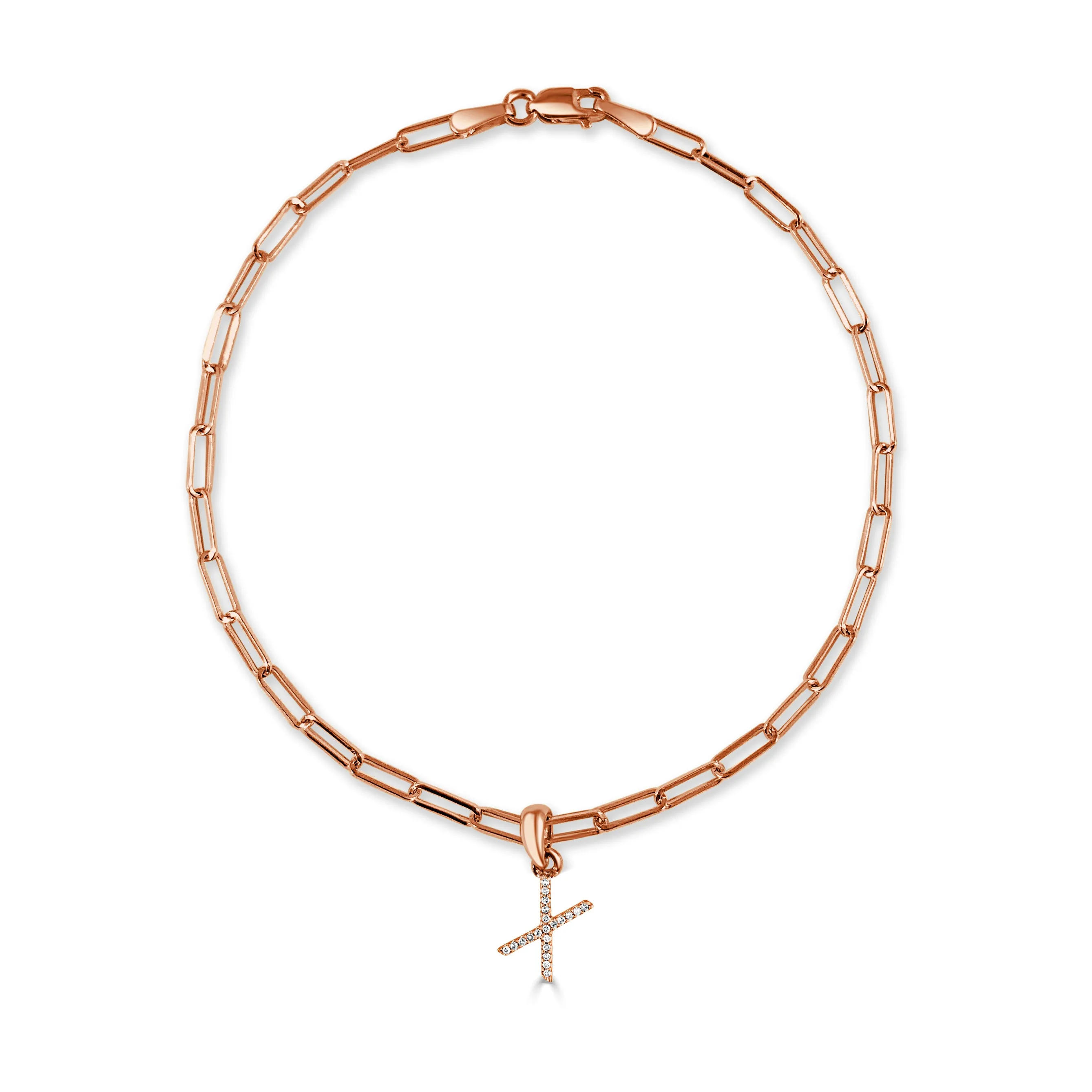 14k Gold & Diamond Initial Link Bracelet - 0.04ct - 0.09 ct