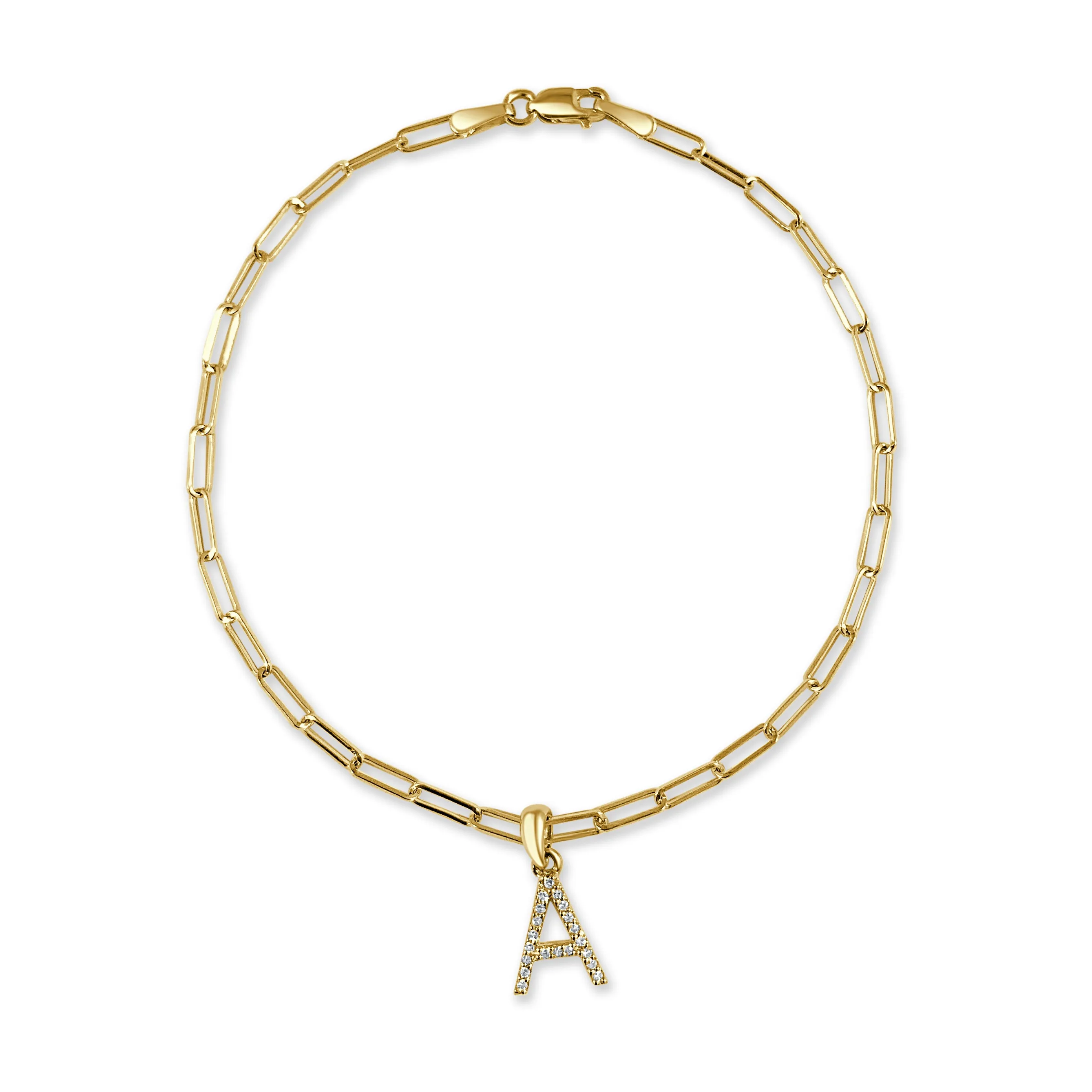 14k Gold & Diamond Initial Link Bracelet - 0.04ct - 0.09 ct